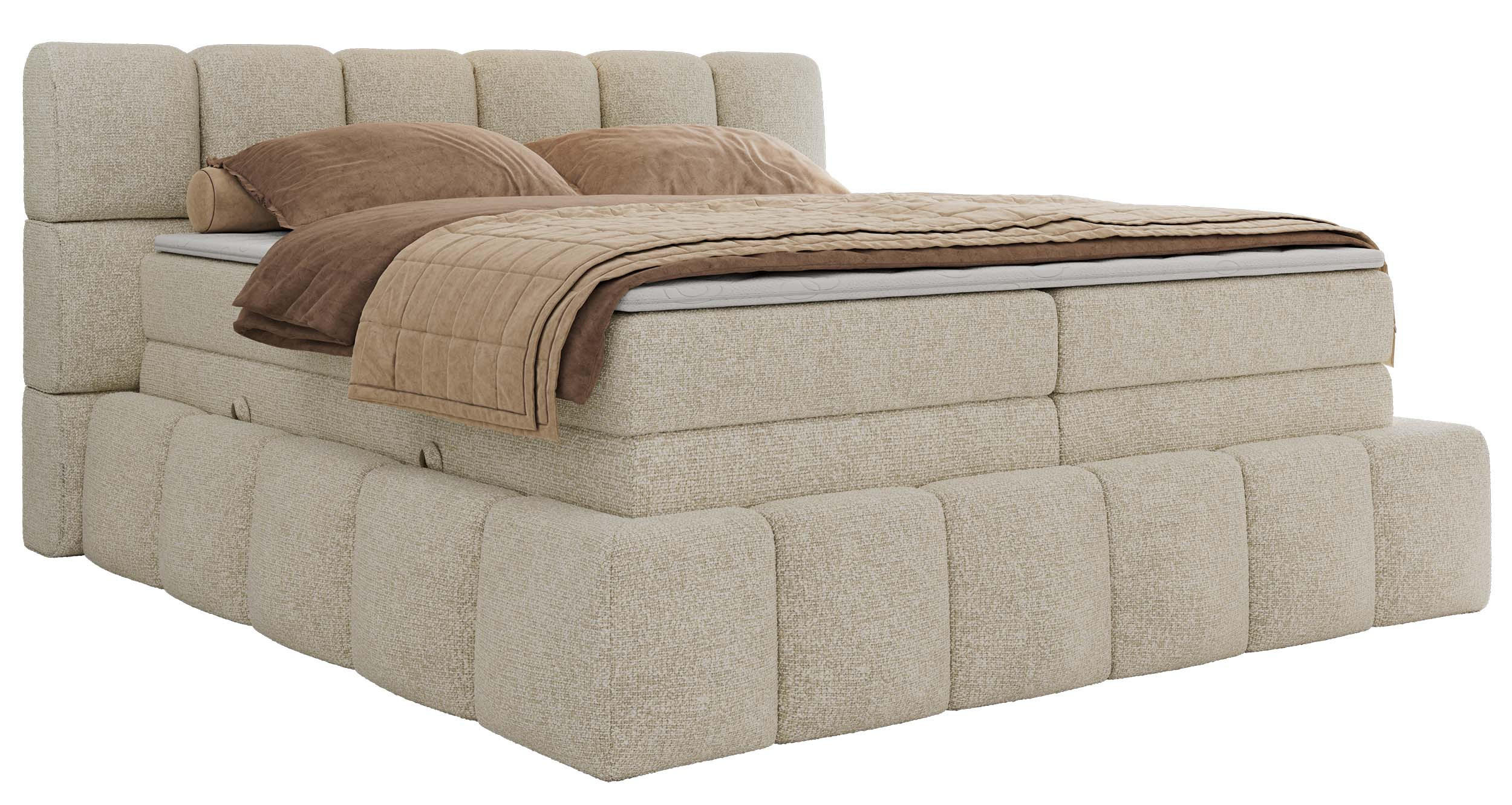 BOXSPRINGBETT NIRA KING 200/200 Creme Strukture - H4 - Creme, Holz/Textil (200/200cm) - MKS