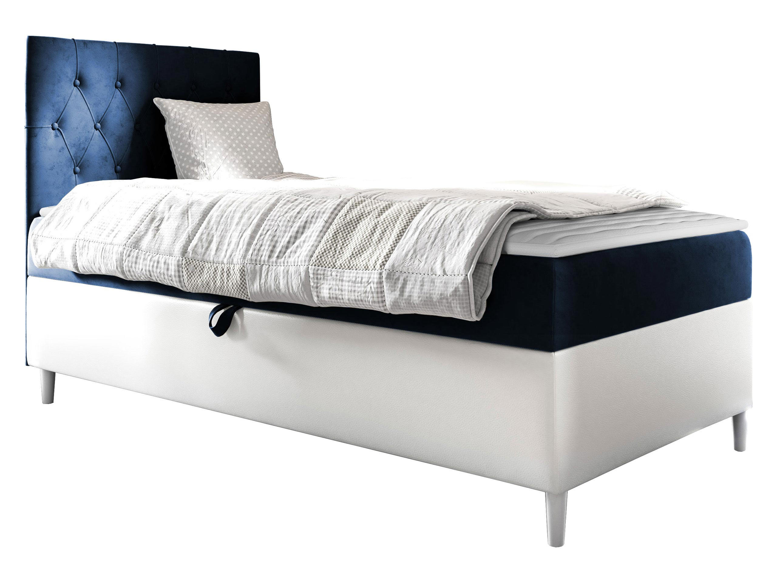 BOXBETT Filip Junior 1, Seite zum Öffnen des Bettkastens: Links - Blau/Weiß, Holz (100/200cm) - MIRJAN24