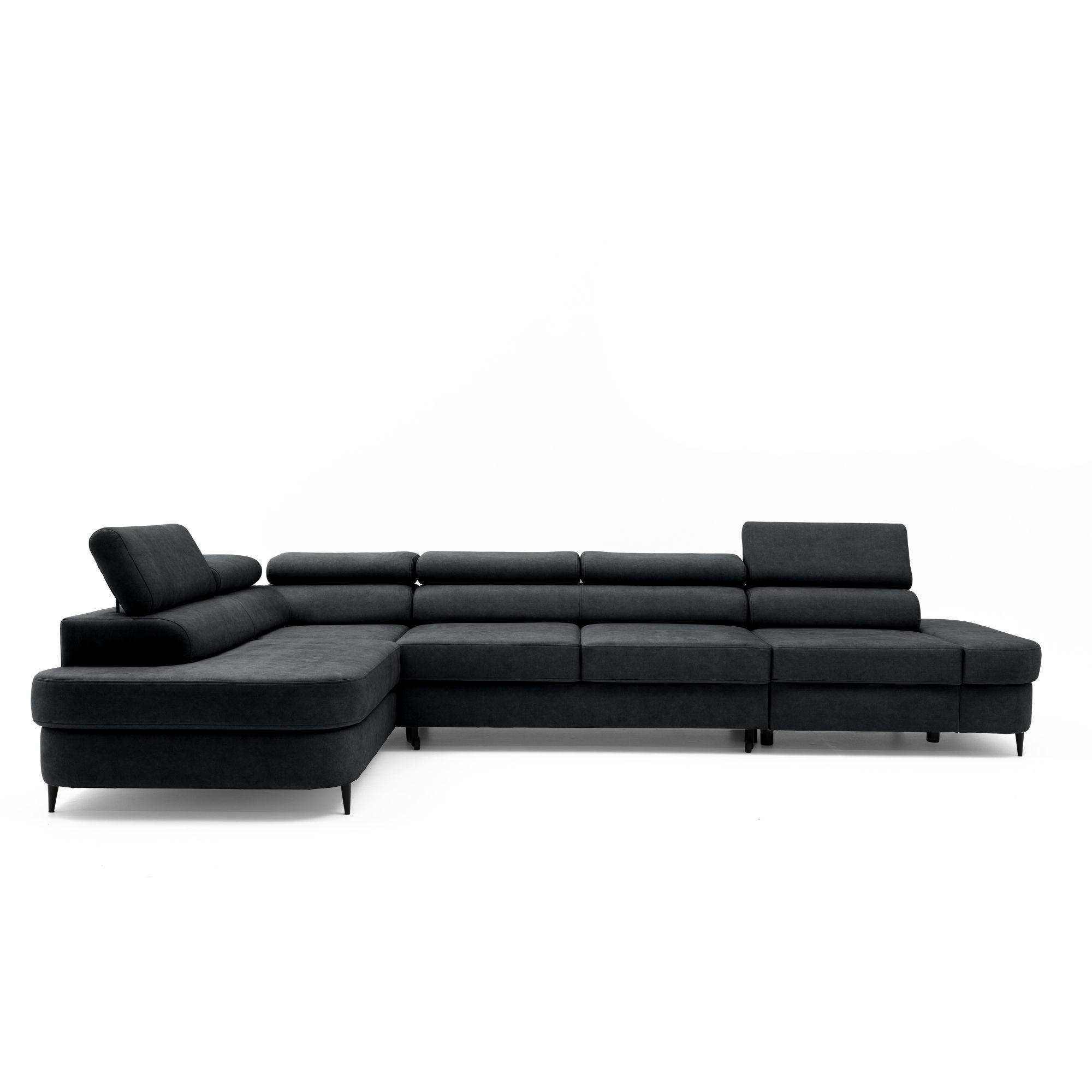 ECKSOFA PRIAM MAXI L-Form Links mit Schlaffunktion 125x195 Velours Anthrazit - Anthrazit/Schwarz, Holz/Textil (203/350cm) - Muffo
