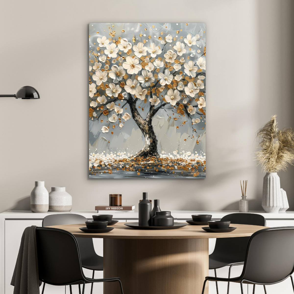 KOVOVÝ OBRAZ Strom - Kvety - Biela - Príroda - Umenie 60x80 cm - biela, kov (60/80cm) - MuchoWow