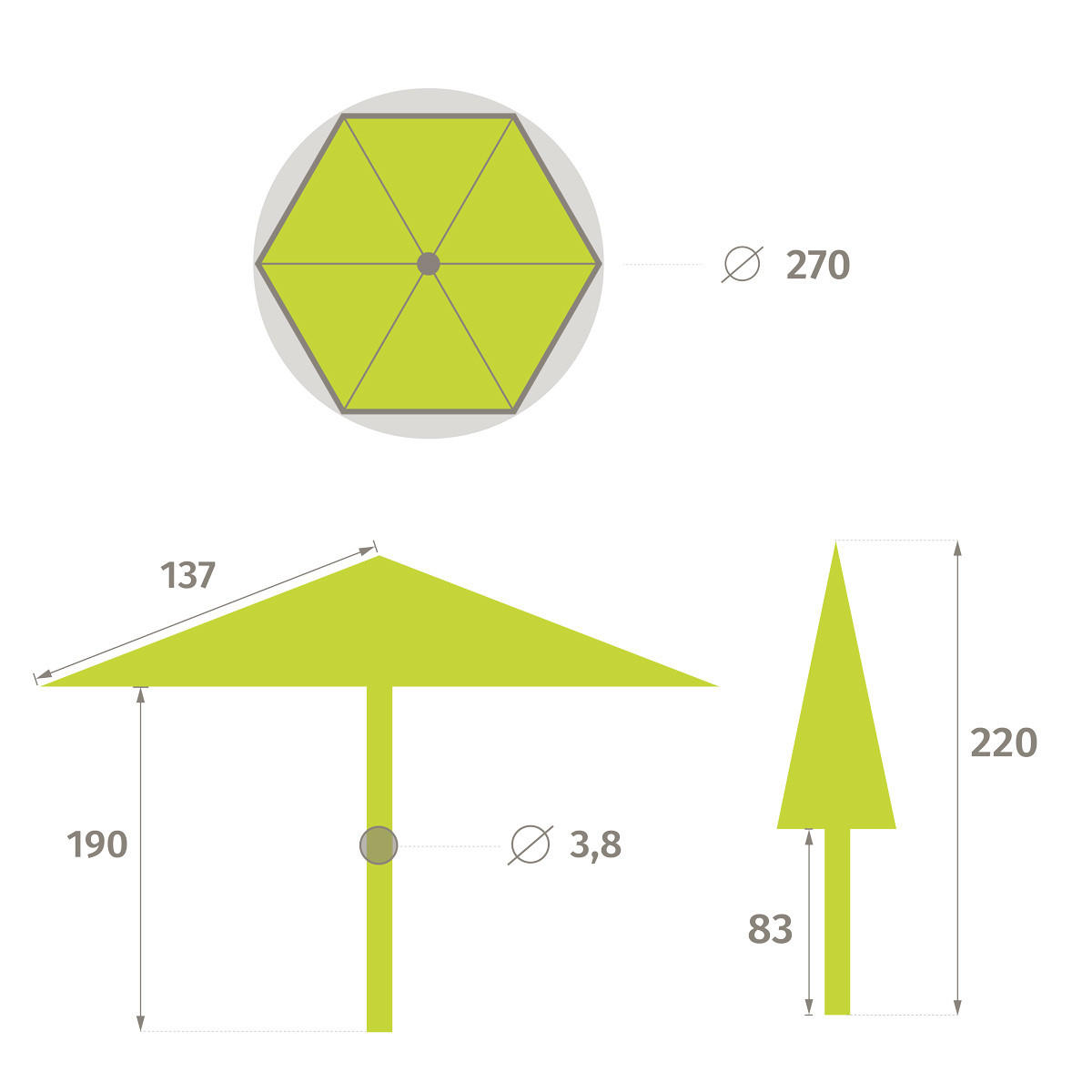 GARTENSCHIRM Soya Ø 270 cm - Beige, Metall (270/270cm)