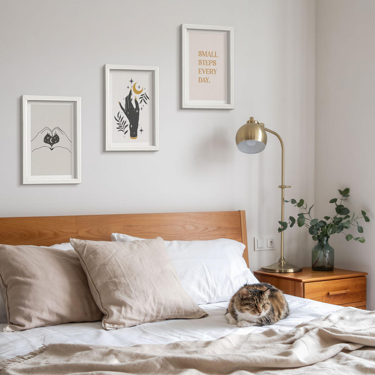 WANDBILDER 3er-Set - 20x30 cm Weißer Rahmen - Minimalistische Boho-Illustrationen - Weiß, Kunststoff (20/30cm) - ArtPrintCave