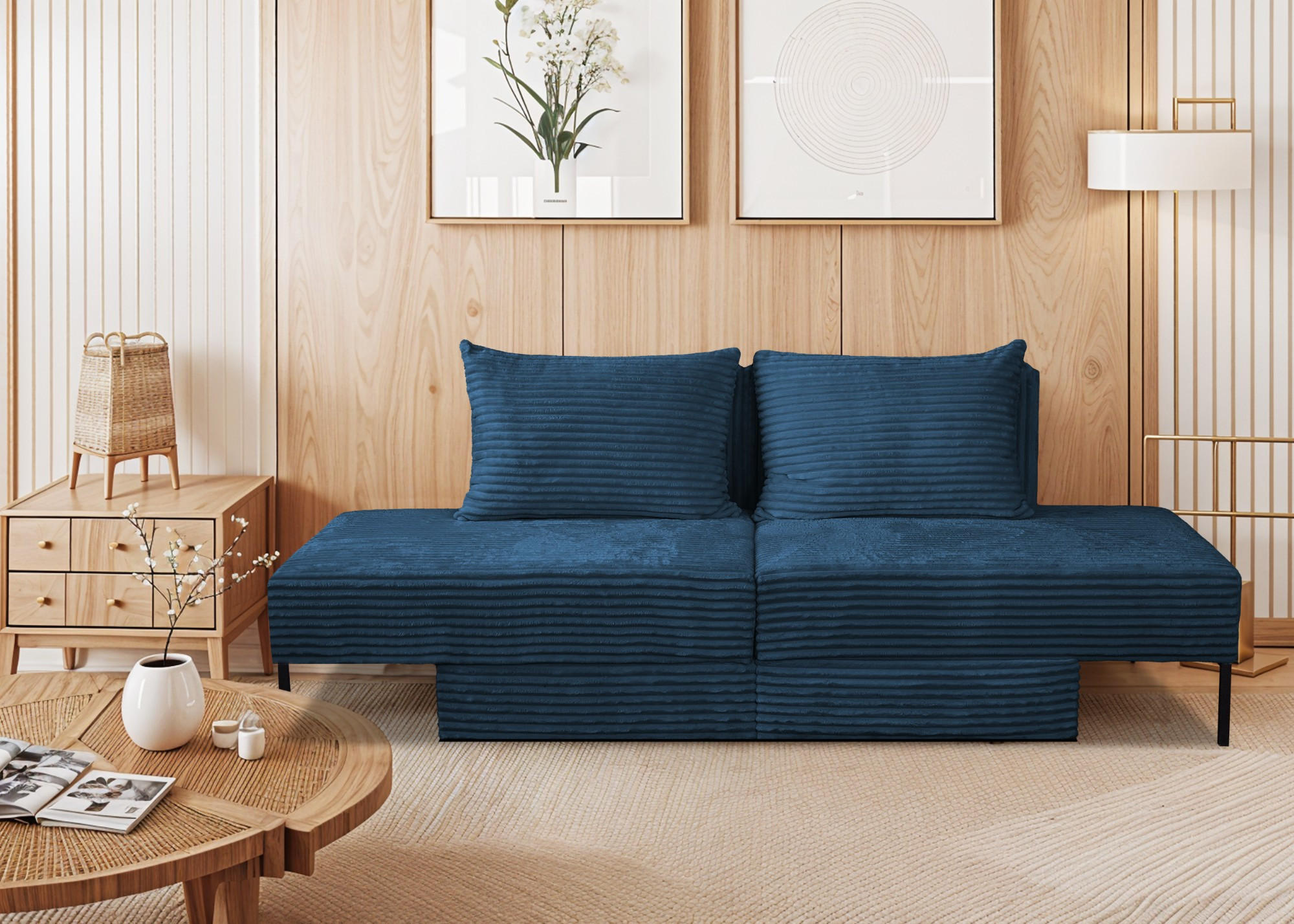 SOFA Mit Schlaffunktion MOOKA 4in1-Multifunktions-System Stoff Velo Dunkelblau - Dunkelblau, Holz/Textil (240/87/103cm) - Kaiser Möbel