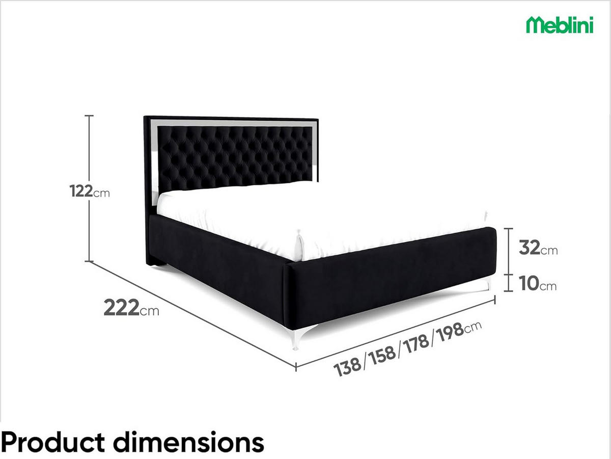 POLSTERBETT ARONA - Schwarz, Textil (120/200cm) - Meblini