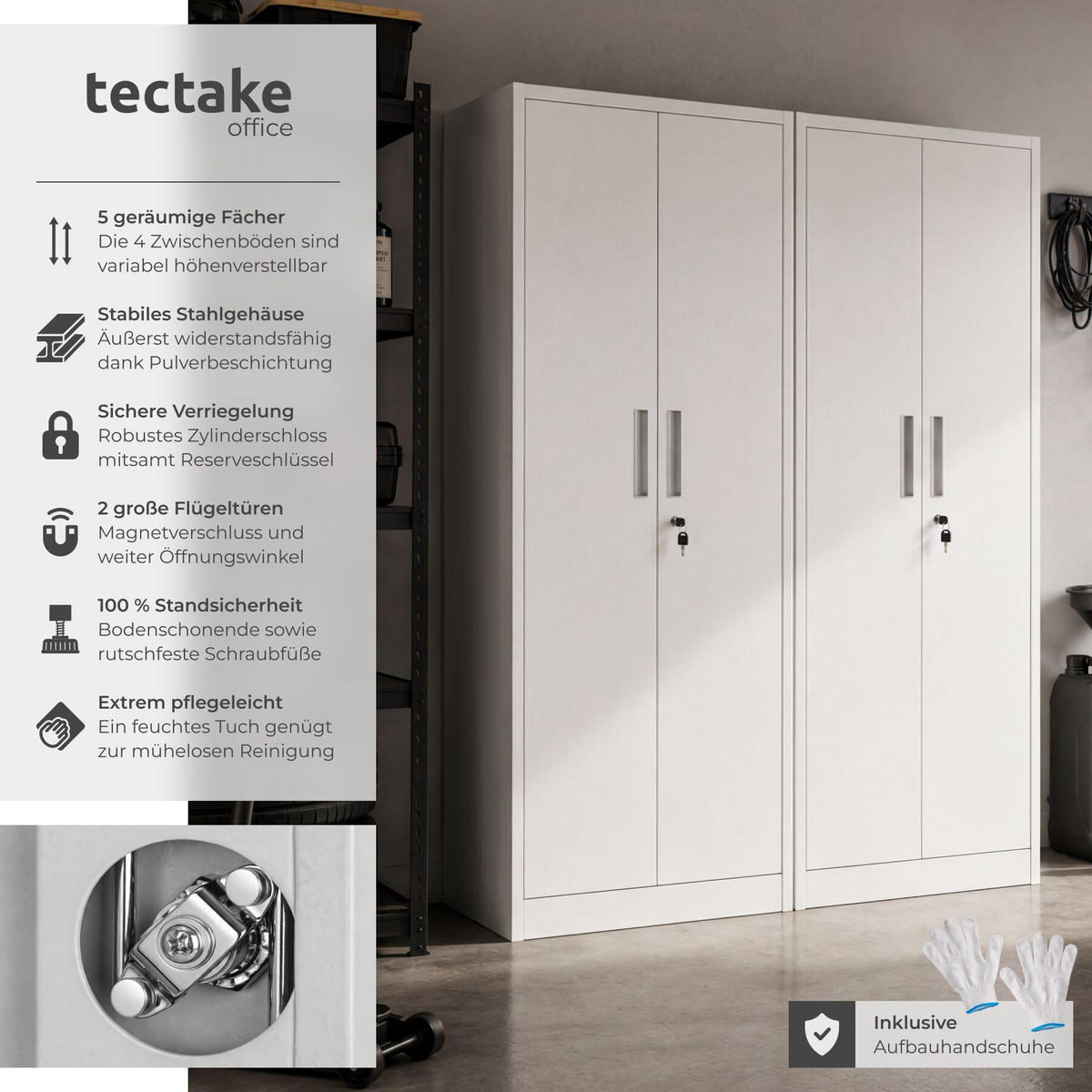 AKTENSCHRANK Brandon, Kippschutz, höhenverstellbare Füße, grau - Grau, Metall (60/180.5/40cm) - tectake