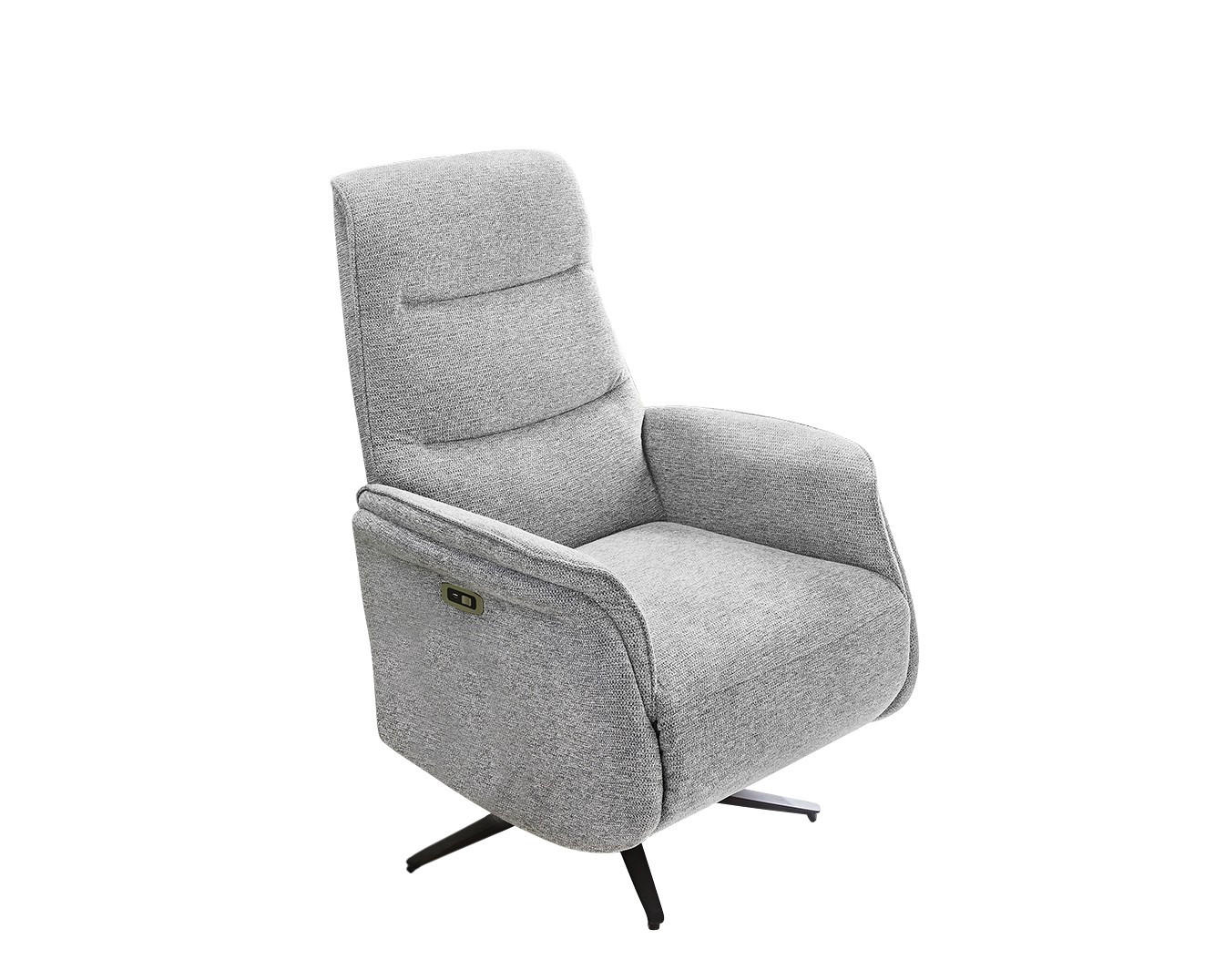 TV-RELAXSESSEL elektrisch mit Massage-/Heizfunktion, zweimotorische Verstellung B74/T89/H108 cm, Chenille-Bezug Grau /15600 - Schwarz/Grau, Textil/Metall (74/108/89cm) - luma-home