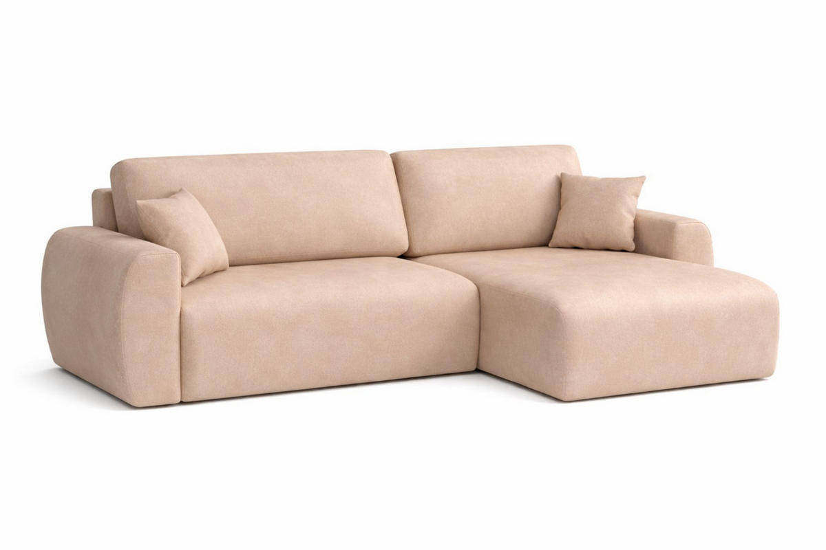 ECKSOFA Mit Schlaffunktion, Ariel XL, Velours, Stoff Salvador, Beige, Rechts - Beige, Holz (280/142cm) - Kaiser Möbel