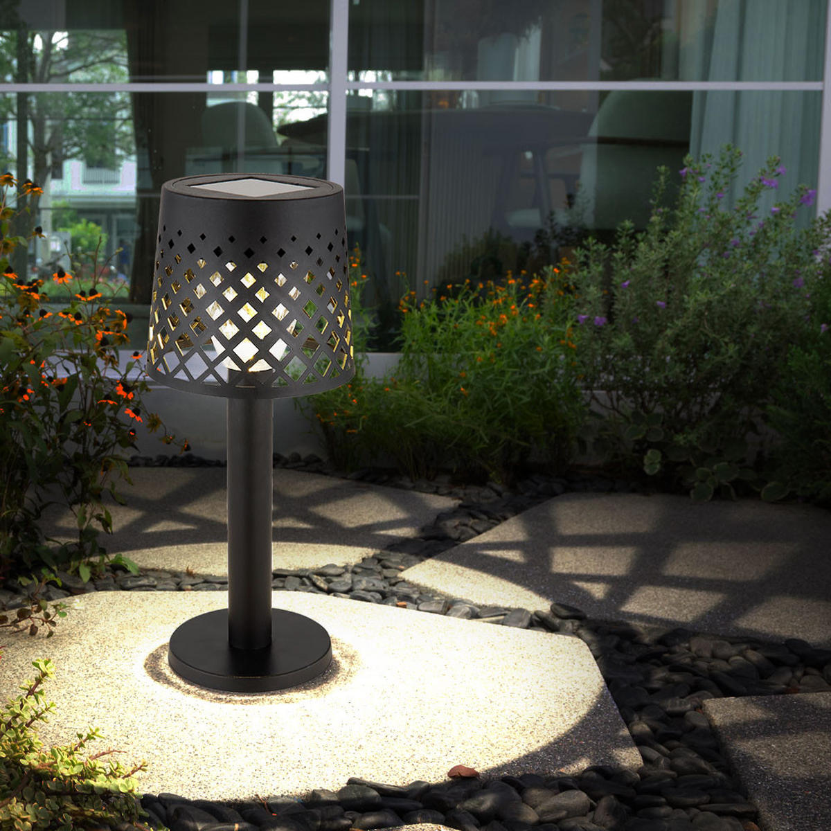 LED AUSSENLEUCHTE Schwarz Matt Dekorstanzungen - Schwarz, Kunststoff (9/9/21cm) - Globo Lighting