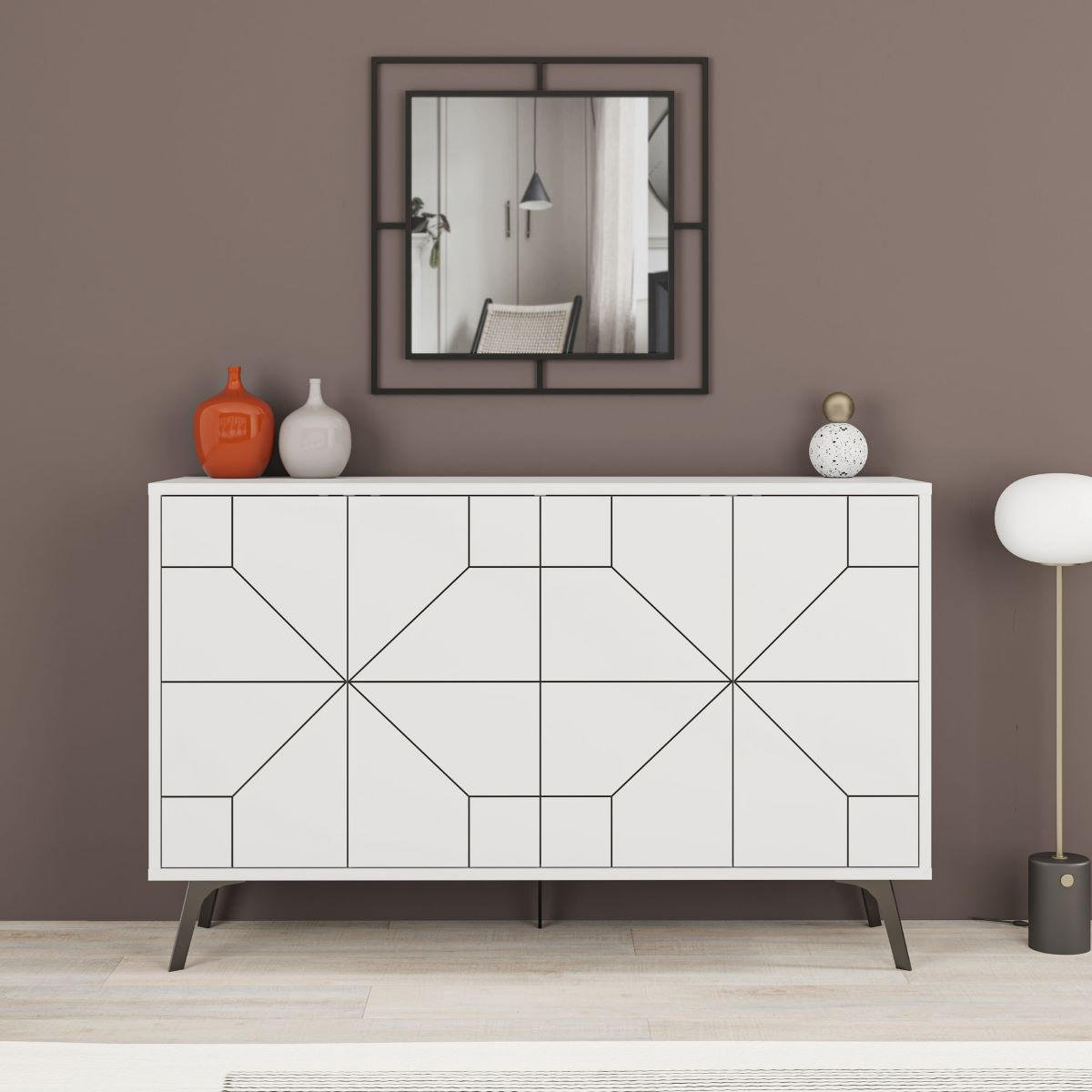 SIDEBOARD mit 4 Türen und dekorierten Türen L123 cm - Dune - Weiß, Holzwerkstoff (35/62.4/16cm) - Calicosy