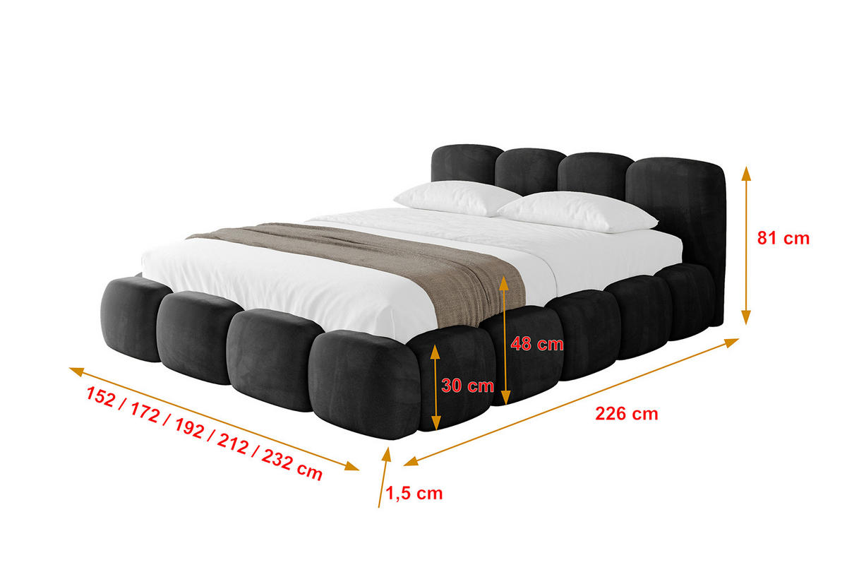 POLSTERBETT mit Bettkasten und Lattenrost, Bett mit Matratze H3/H4 - KALA-v1 120x200 Schwarz - Schwarz, Holzwerkstoff/Textil (120/200cm) - ALTDECOR