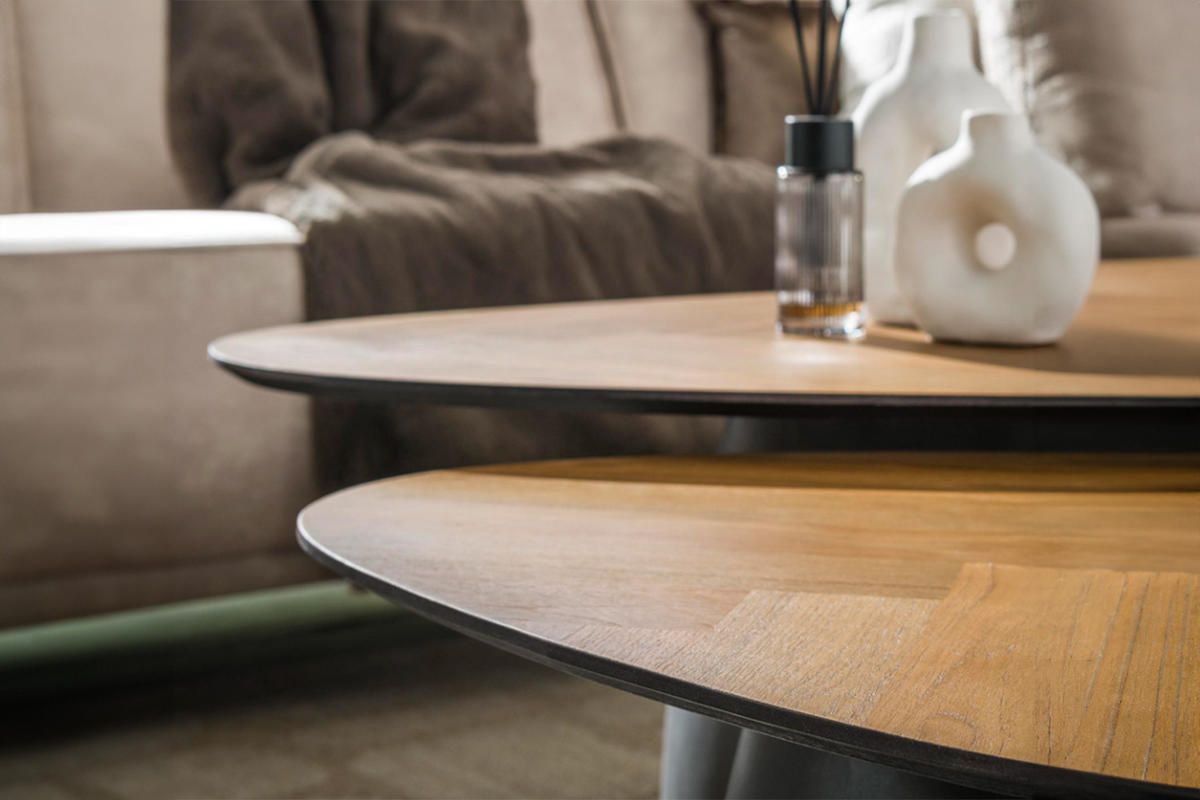 COUCHTISCH-SET LUJAN Braun Teakholz - Schwarz/Braun, Holz/Metall (90/75/40cm) - KAWOLA
