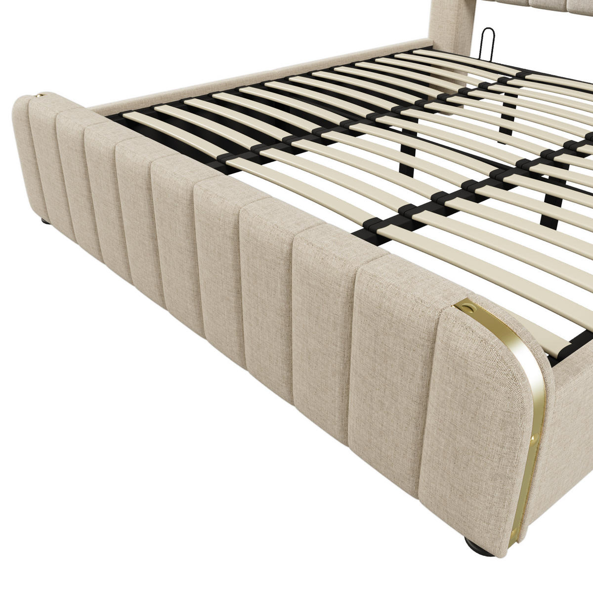 ČALÚNENÁ posteľ 180/200 cm s USB a USB-C nabíjaním, hydraulickým úložným priestorom a matracom, Béžová - béžová, textil (180/200cm) - Redom