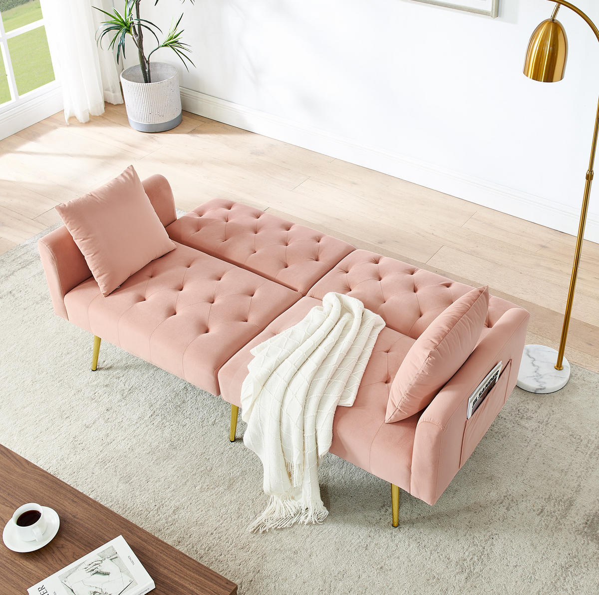 SOFA mit verstellbarer Rückenlehne 2-Sitzer Samt Pink - Pink, Holzwerkstoff (177/74/78cm) - Meubliv