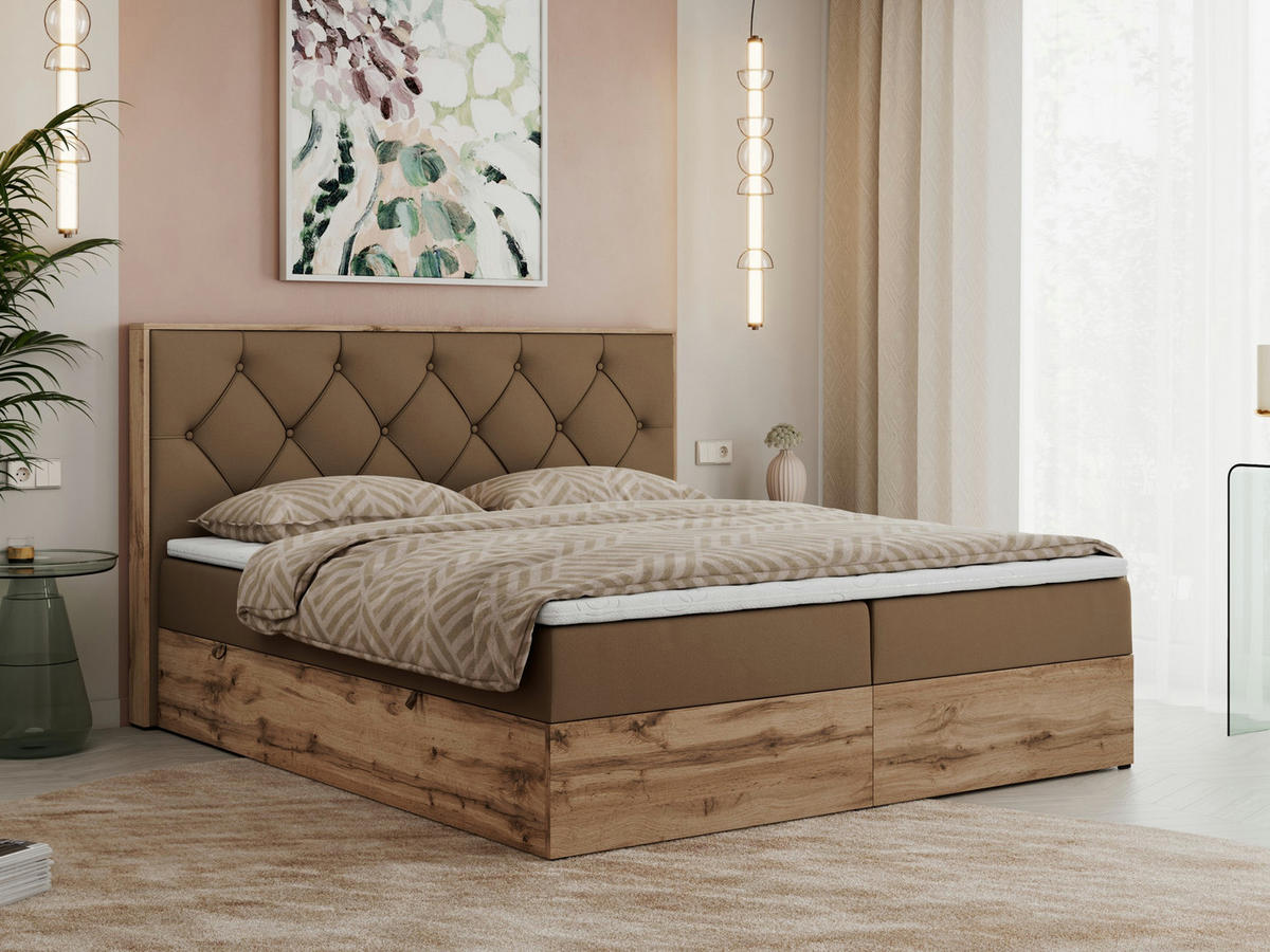 BOXBETT VENETO 140/200 Braun Kunstleder - H3 - Braun, Holz/Textil (140/200cm) - MKS