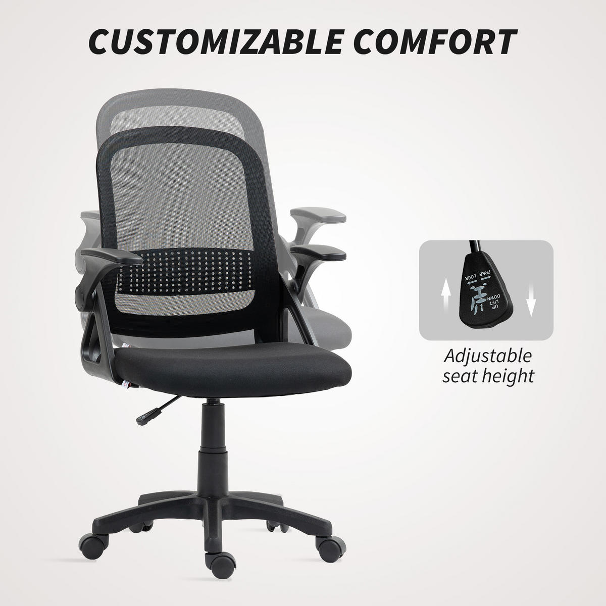 KANCELÁŘSKÁ ŽIDLE s nastavitelnou výškou, síťovina, černá - bílá/černá, textil/plast (57.5/101/60cm) - HOMCOM