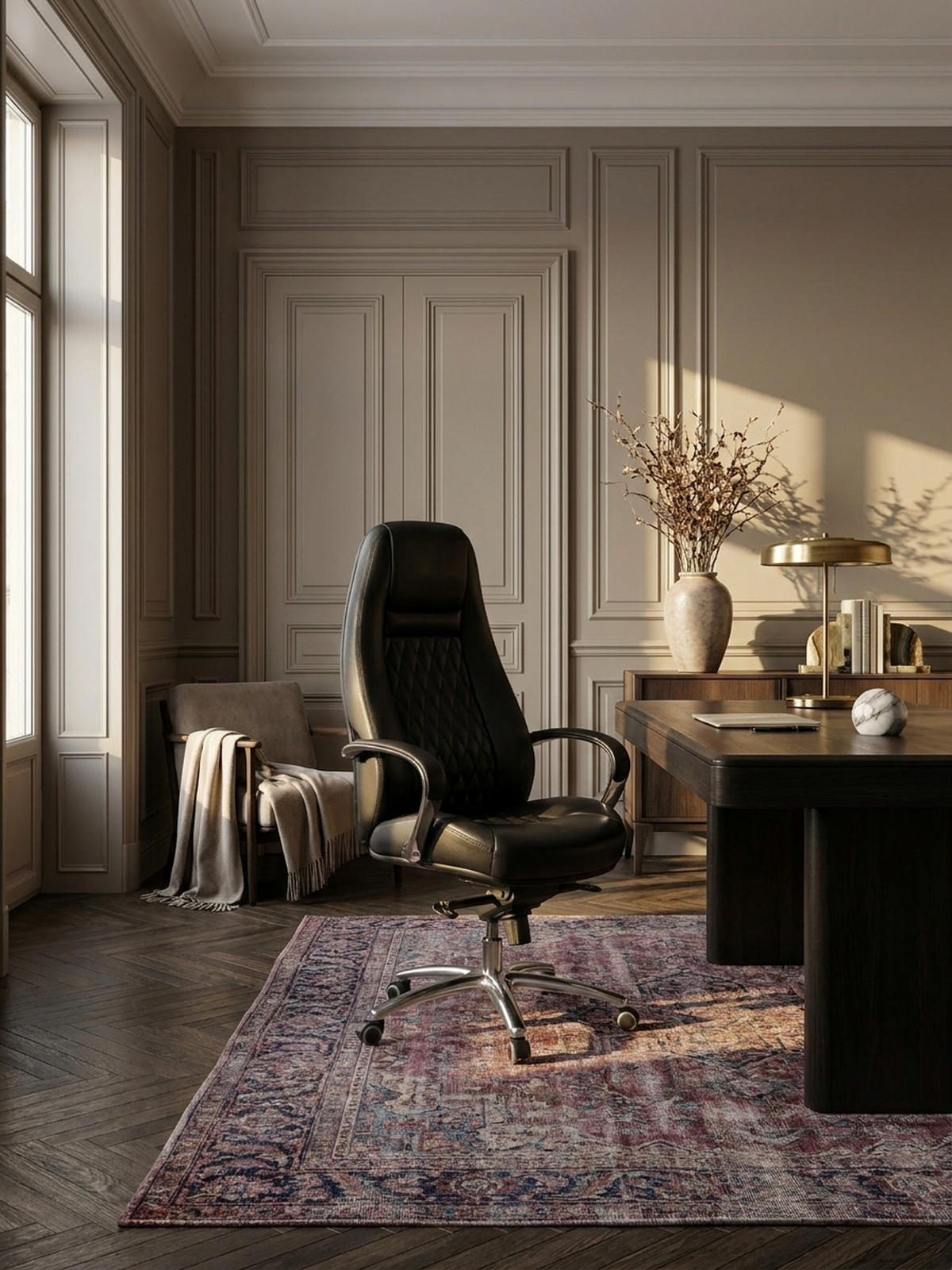 CHEFSESSEL Echtleder mit Aluminiumfußkreuz und ergonomischer Sitzform MADRID, Schwarz 70x68x130 cm - Silberfarben/Schwarz, Leder/Metall (70/130/68cm) - KADIMA DESIGN