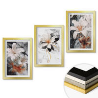 WANDBILDER 3er Set - 20x30 cm Goldrahmen - Blumen Marmor weiß schwarz - Goldfarben, Kunststoff (20/30cm) - ArtPrintCave
