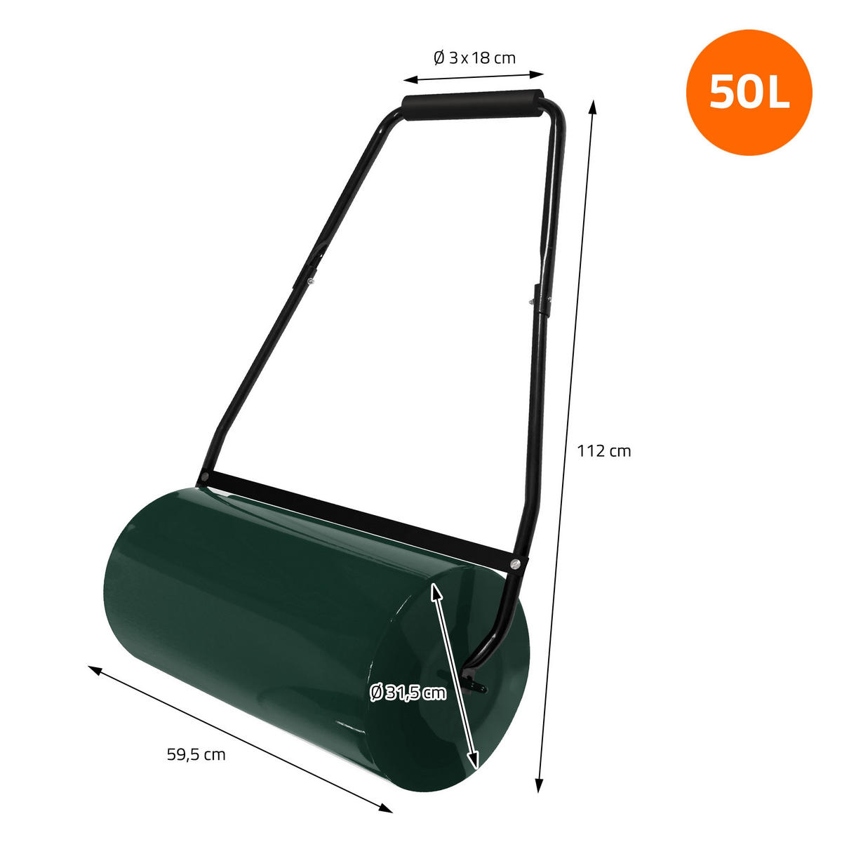 RASENWALZE befüllbar 50 Liter Grün aus Stahl - Grün, Metall (60/112/31.5cm) - ECD-Germany