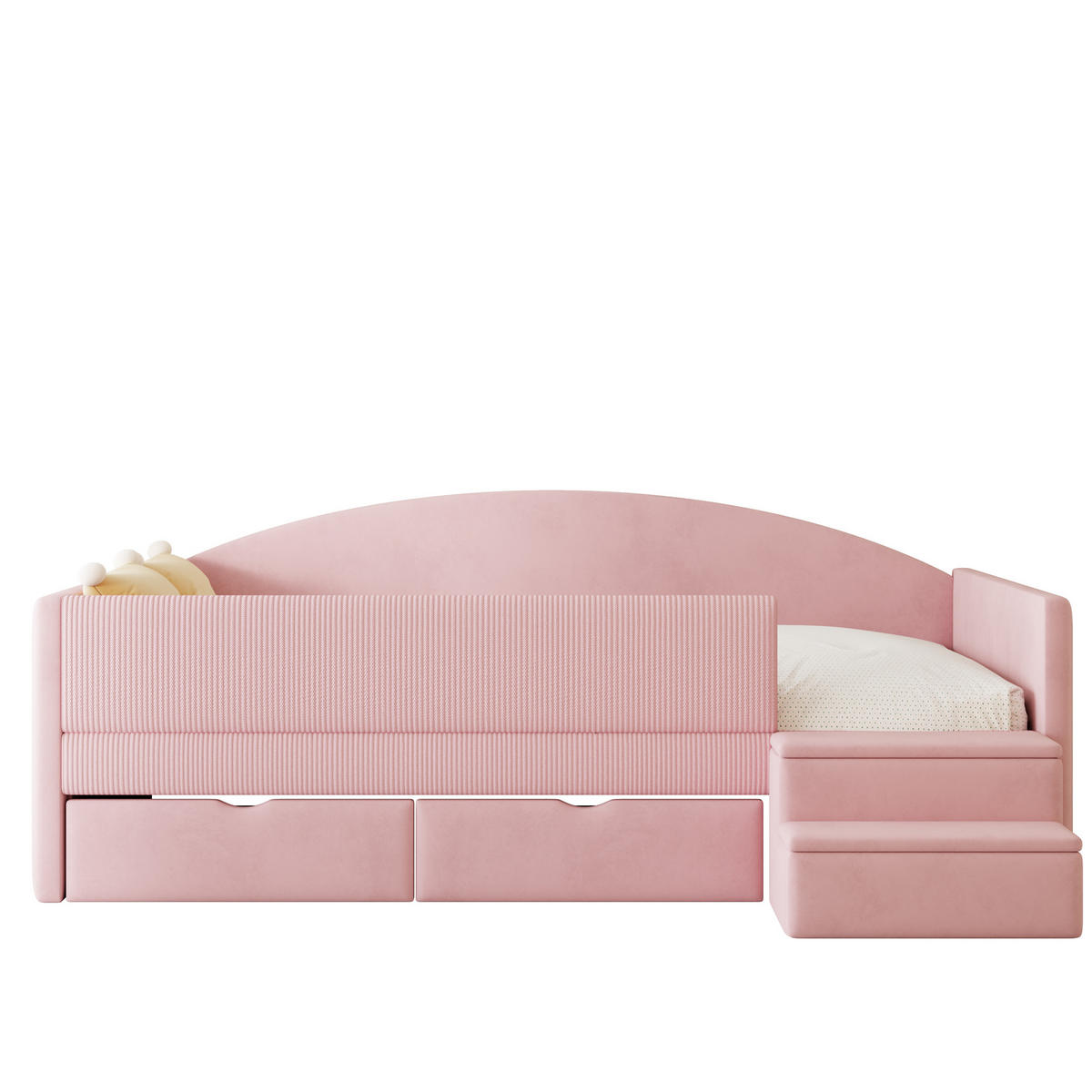 KINDERBETT 90/190 cm in Rosa Samt mit 2 Schubladen und Stufen - Rosa, Holzwerkstoff/Textil (90/190cm) - WISHDOR