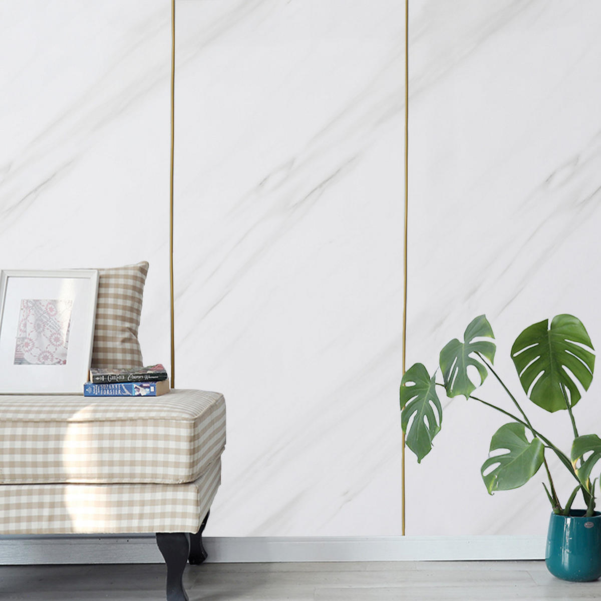 WANDPANEELE 1.8m²/10-TLG. Wasserdicht Selbstklebend Marmormuster Weiß - Weiß, Kunststoff (30/60/0.2cm) - Livingandhome