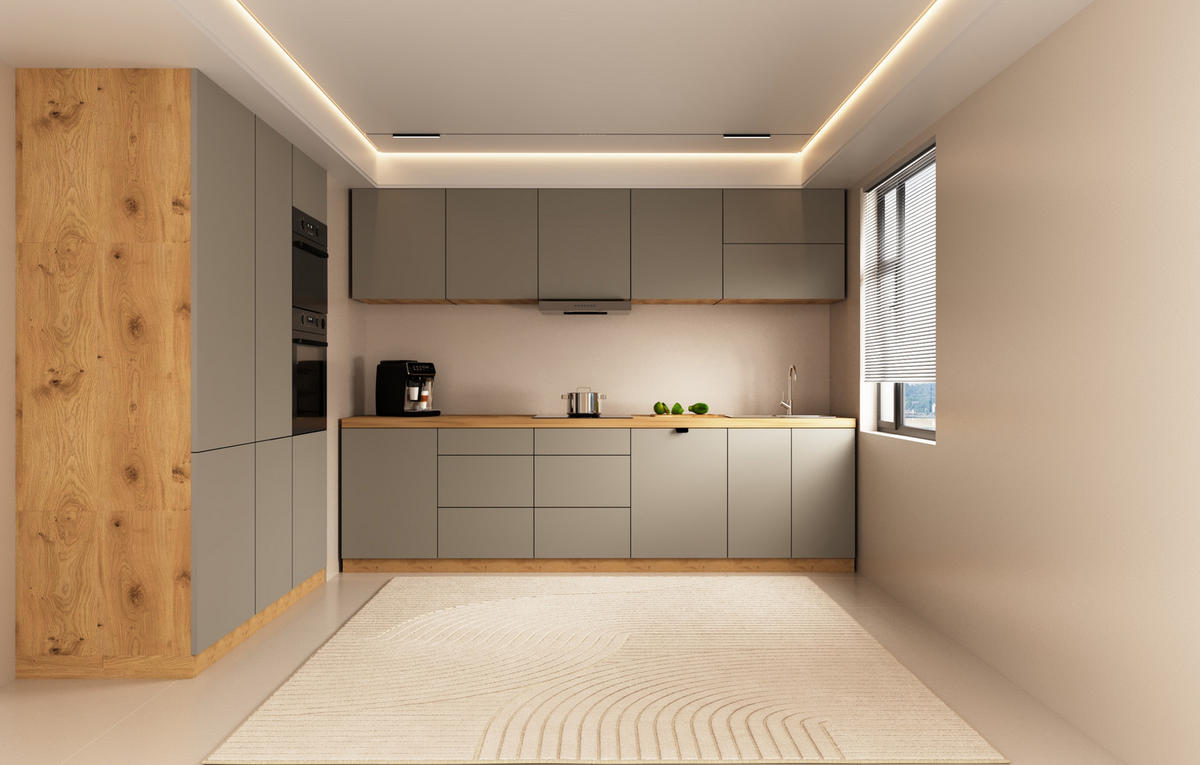 KÜCHENZEILE 320 cm - Langen KL16-M320 - in Beige / Matt - Beige, Holz (480/212/58cm)