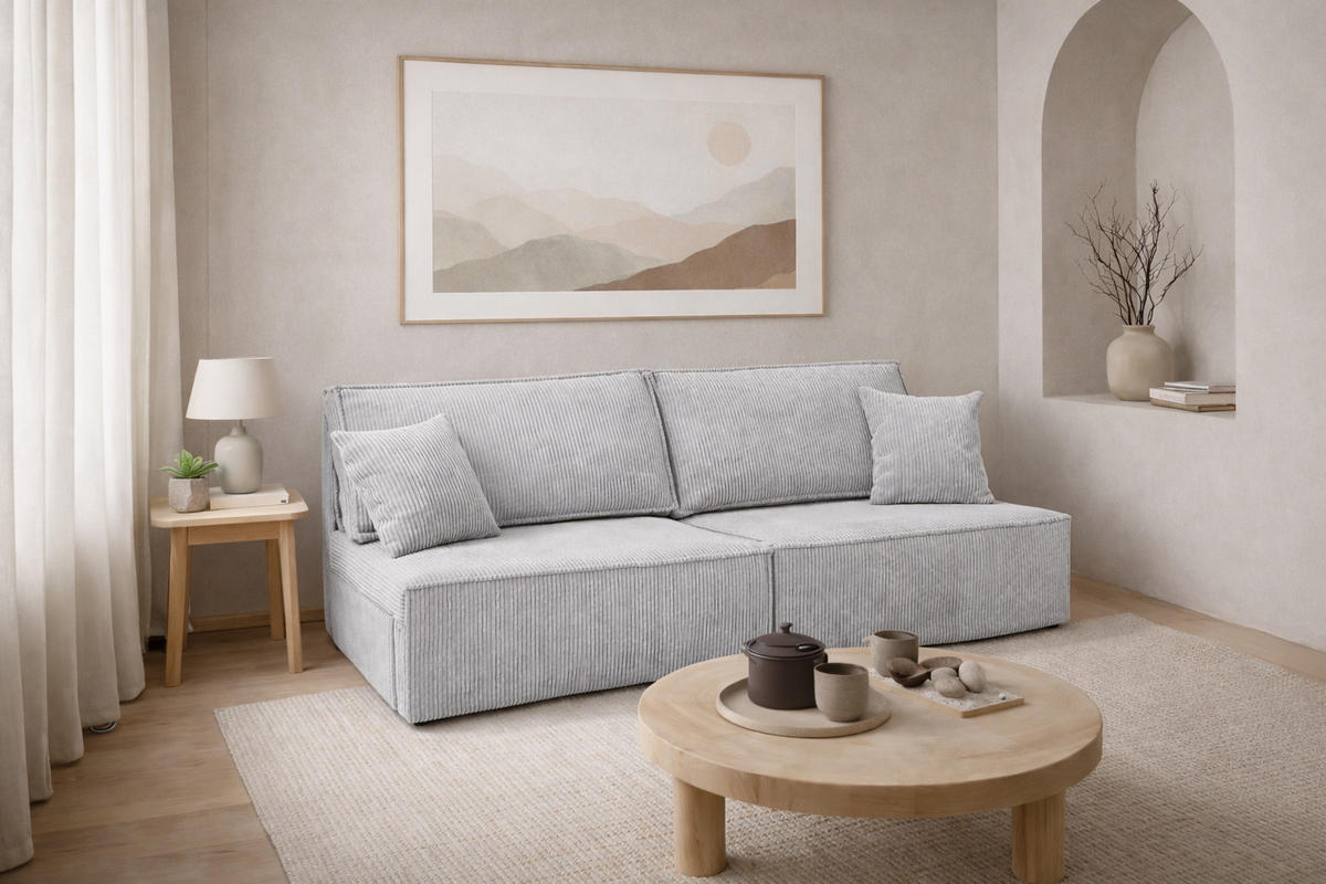 SOFA Mit Schlaffunktion Und Bettkasten, Cordstoff Poso, Grün, BEST MINI - Hellgrau, Holz (200/83/98cm) - Kaiser Möbel