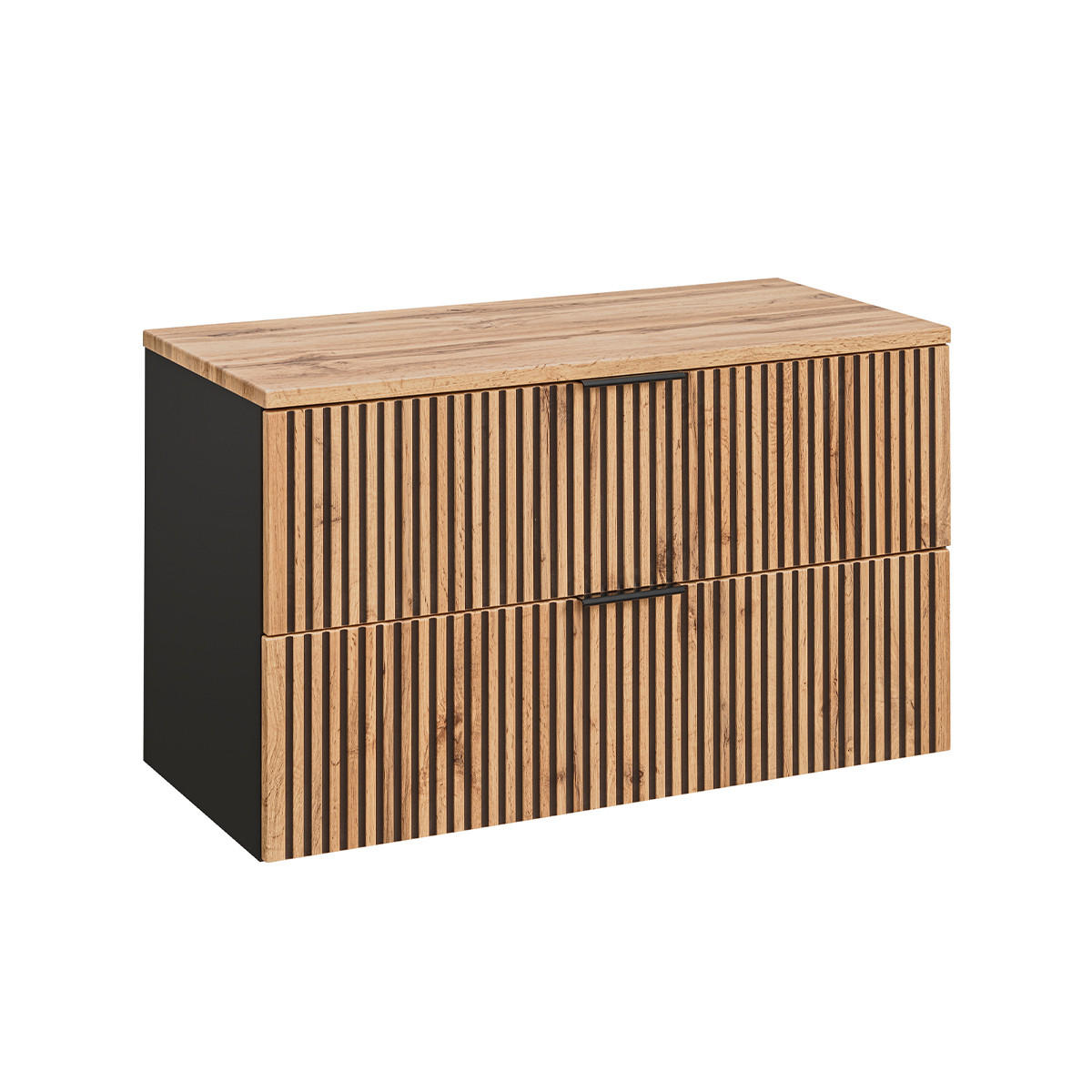 WASCHTISCHUNTERSCHRANK 100.6cm Gaia Holz in Eichenoptik und Schwarz - Schwarz, Holzwerkstoff (100.6/59/46cm) - Petits-meubles