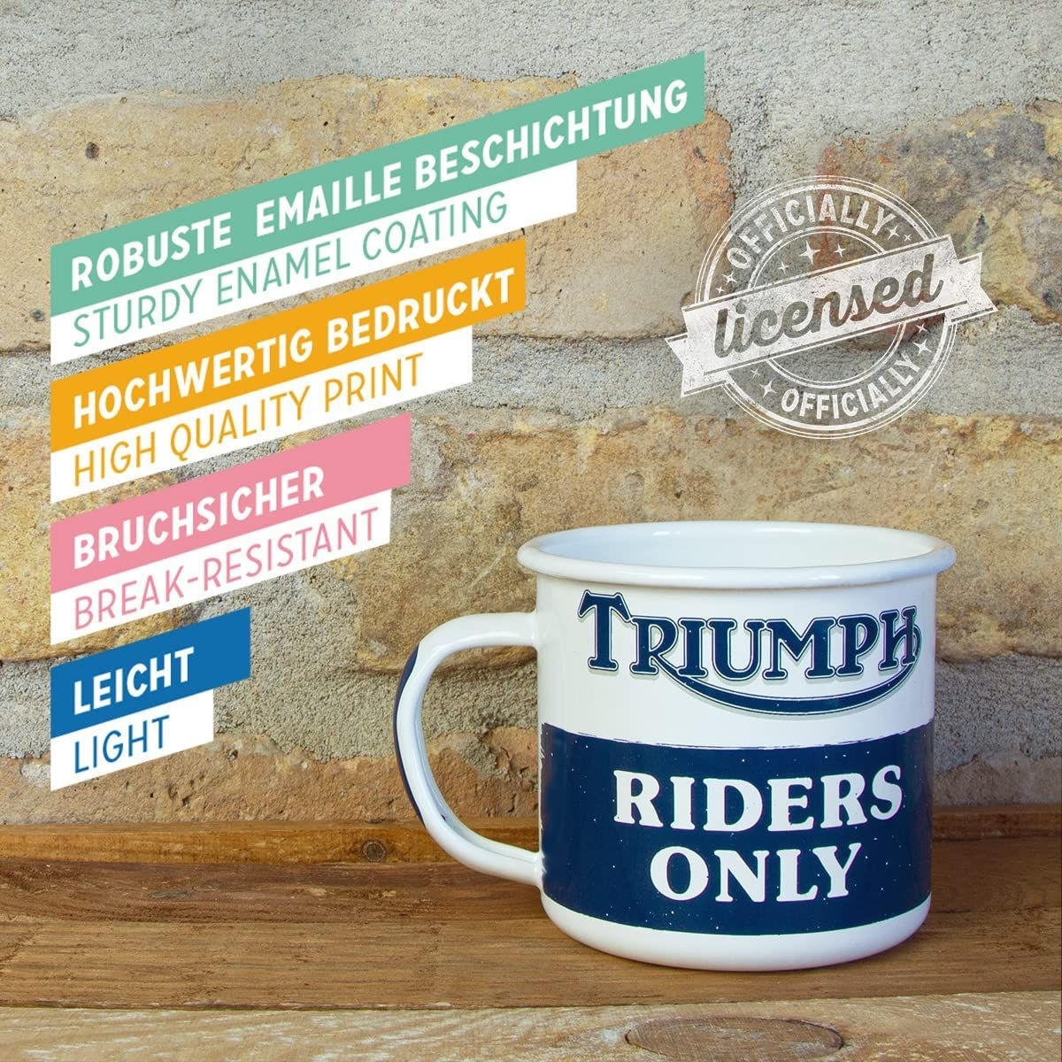 EMAILLE-BECHER 360 ml Triumph Riders Only - Blau/Weiß, Metall (0.36L) - Nostalgic-Art