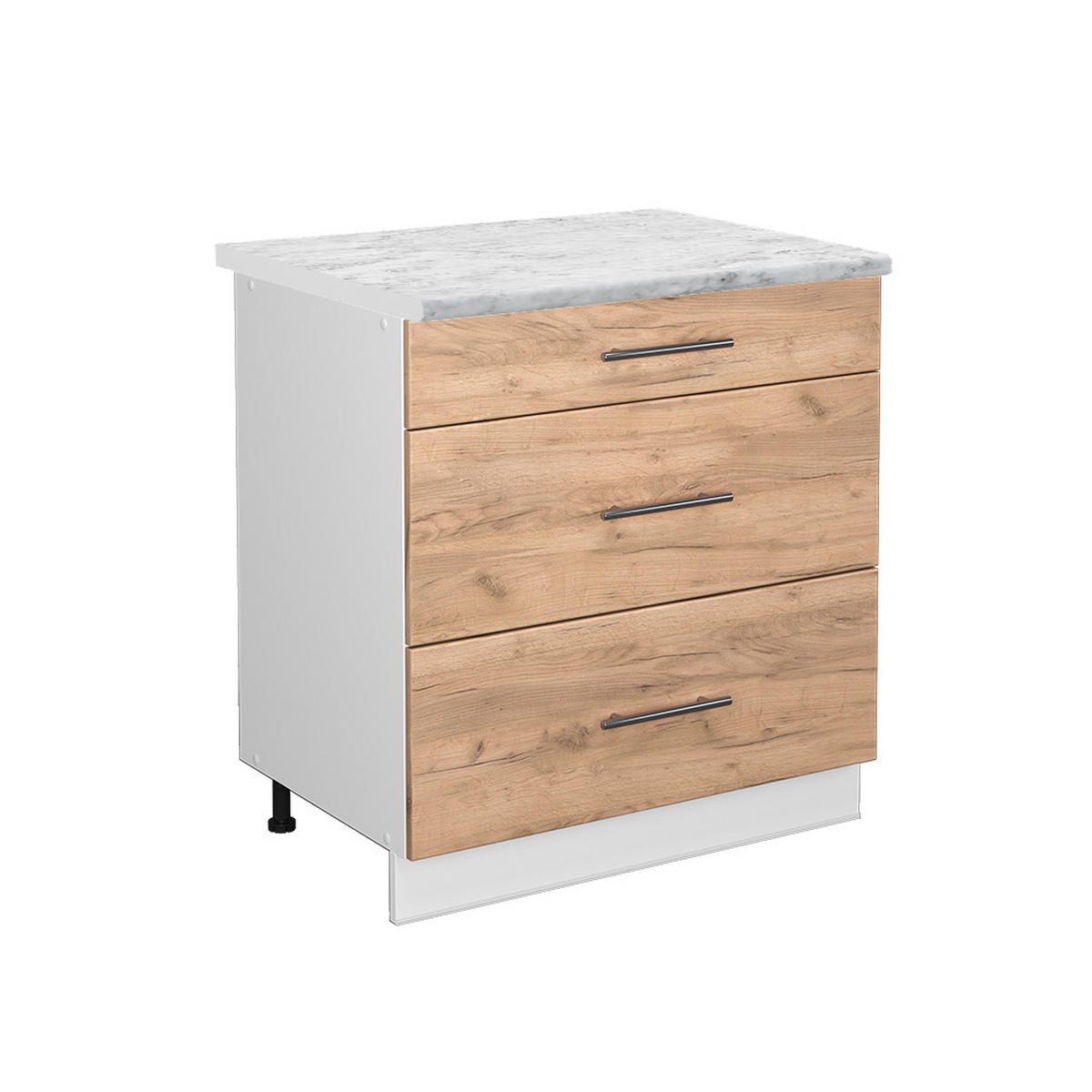 KÜCHENUNTERSCHRANK Fame-Line Goldkraft Eiche 80 cm mit 3 Schubladen AP Marmor - Honigeiche/Eiche Wotan, Holzwerkstoff (80/82/60cm) - Vicco
