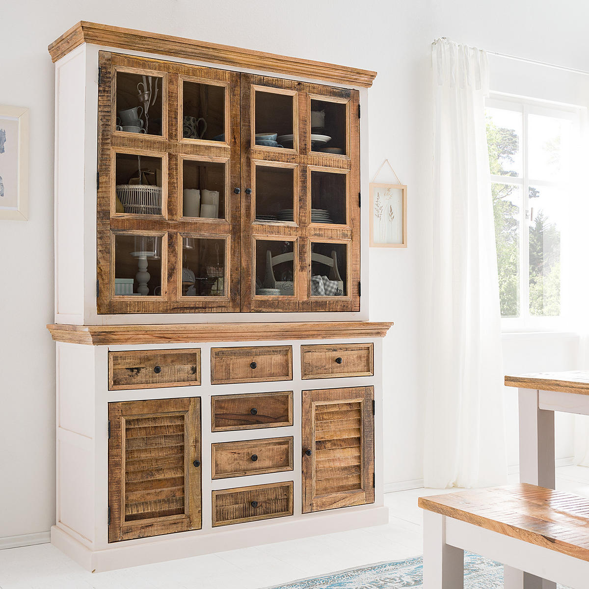 SIDEBOARD - Mango massiv - Braun/Weiß, Holzwerkstoff (140/90/50cm) - home24