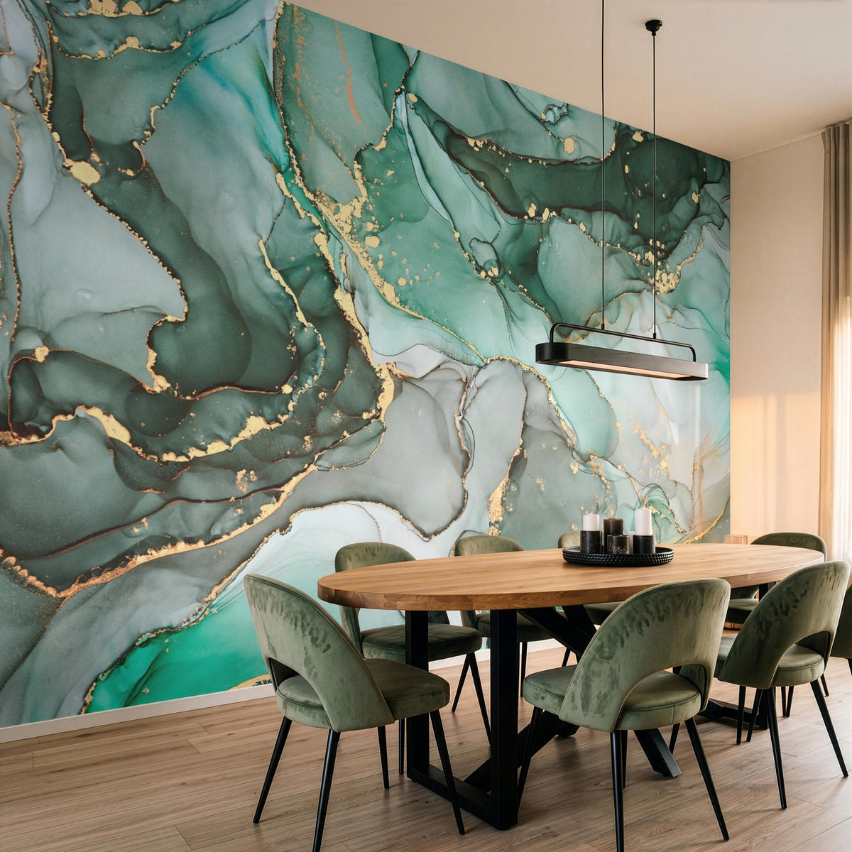 TAPETE - Gold - Marmor - Grün - Luxus - Marmoroptik - Grau - 450x300 cm - Grün, Papier (450/300cm) - OnlyWow