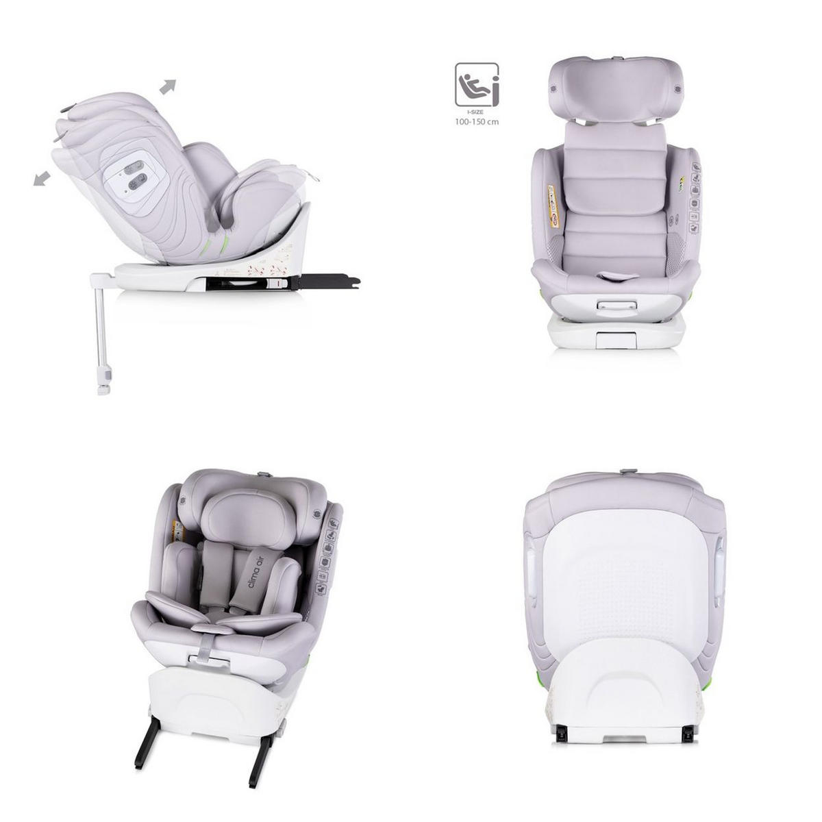 KINDERSITZ Clima Air i-Size hellgrau (40-150 cm) Isofix Lüftungs-Heizfunktion - Grau, Kunststoff (44/58/54cm) - Chipolino