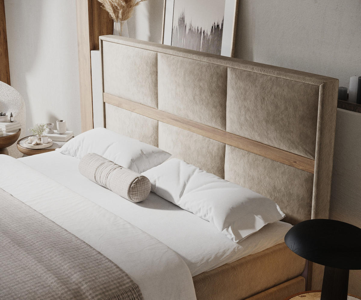 BOXSPRINGBETT Soto Beige 200/200 cm mit Latex-Topper - Beige/Silberfarben, Holz/Holzwerkstoff (200/200cm) - Maison de Reve