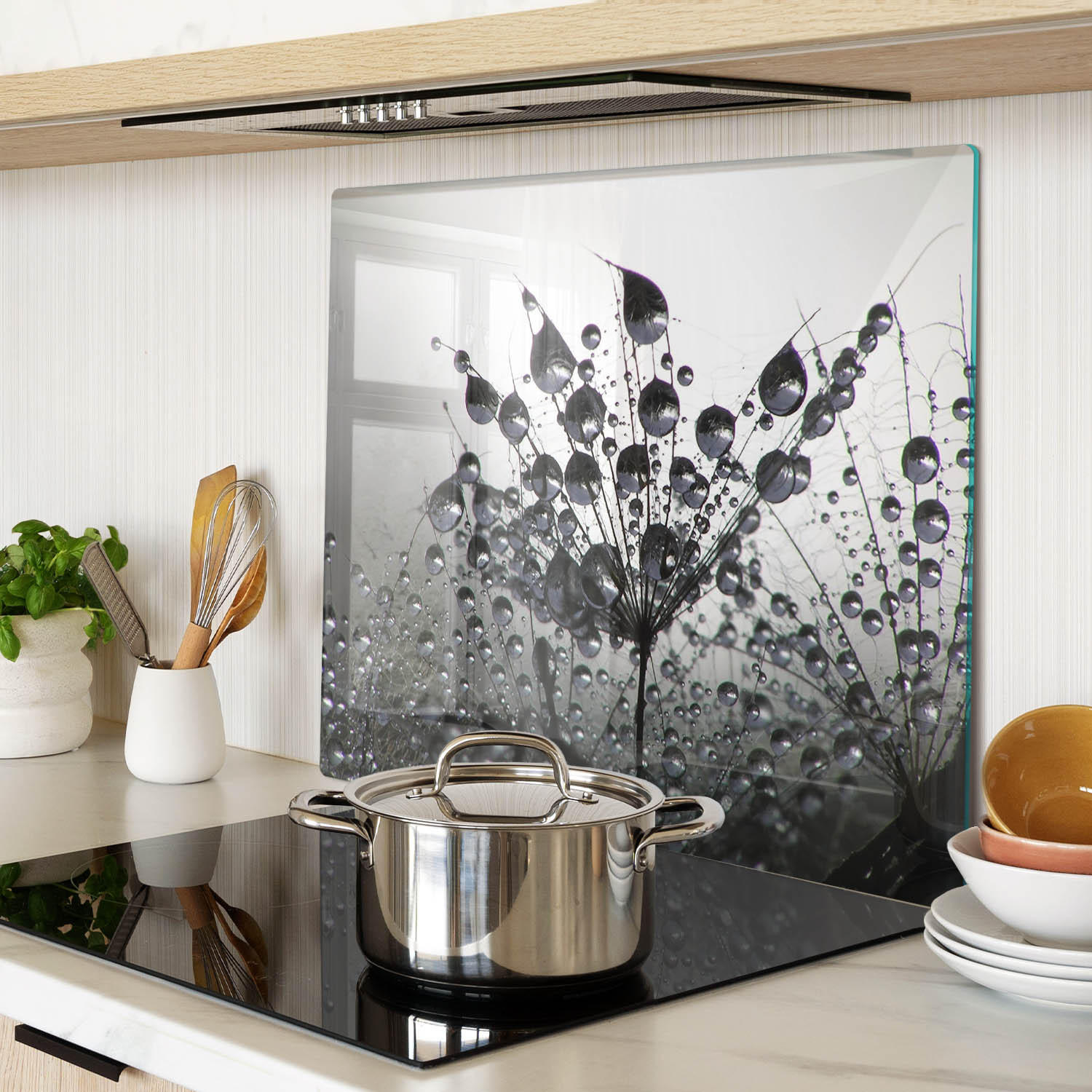 GLASPLATTE 60x52 cm Löwenzahn - Schwarz, Glas (60/0.4/52cm) - TULUP