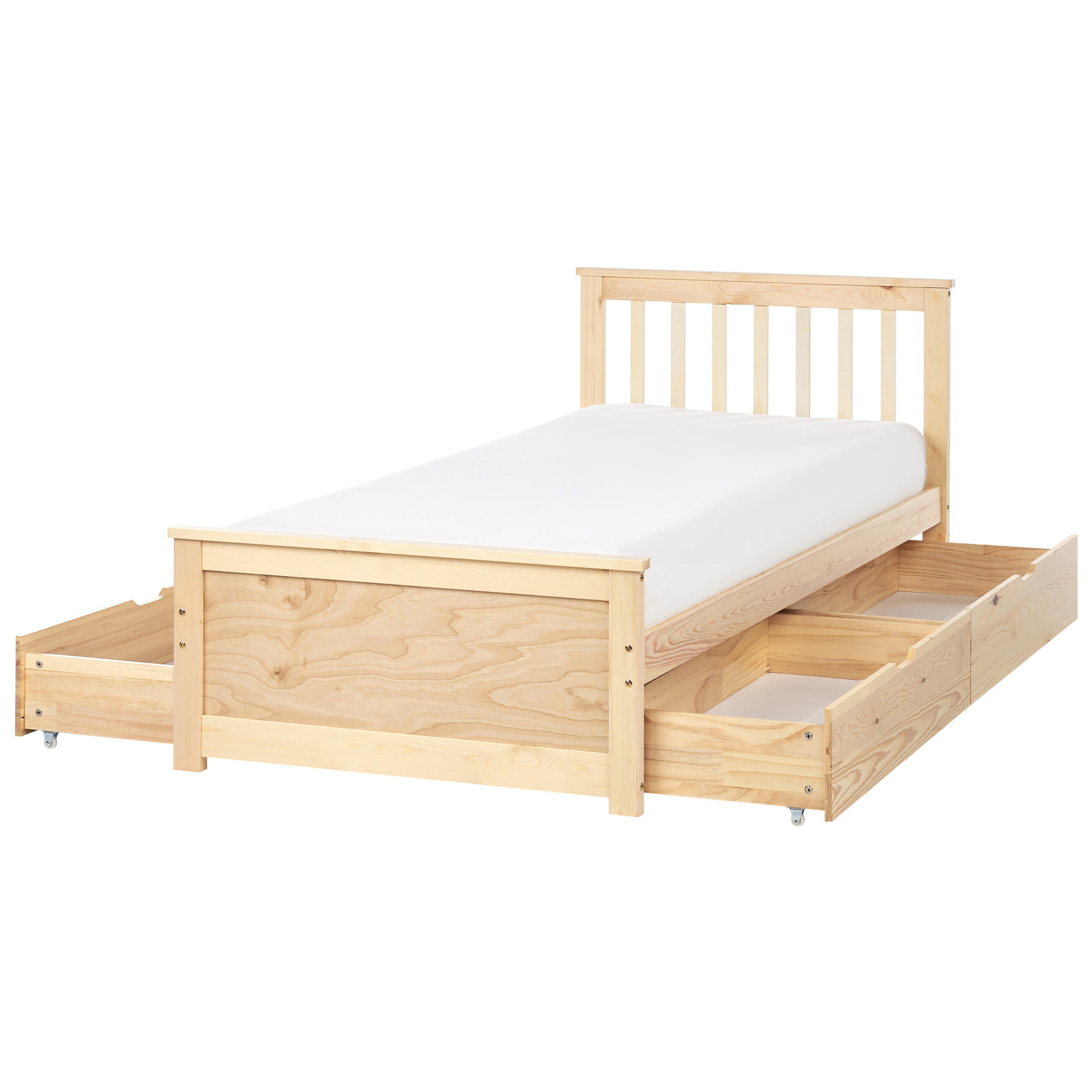 BETT mit Schubladen 90x200 cm Heller Holzfarbton Olendon - Hellbraun, Holz (90/200cm) - Beliani