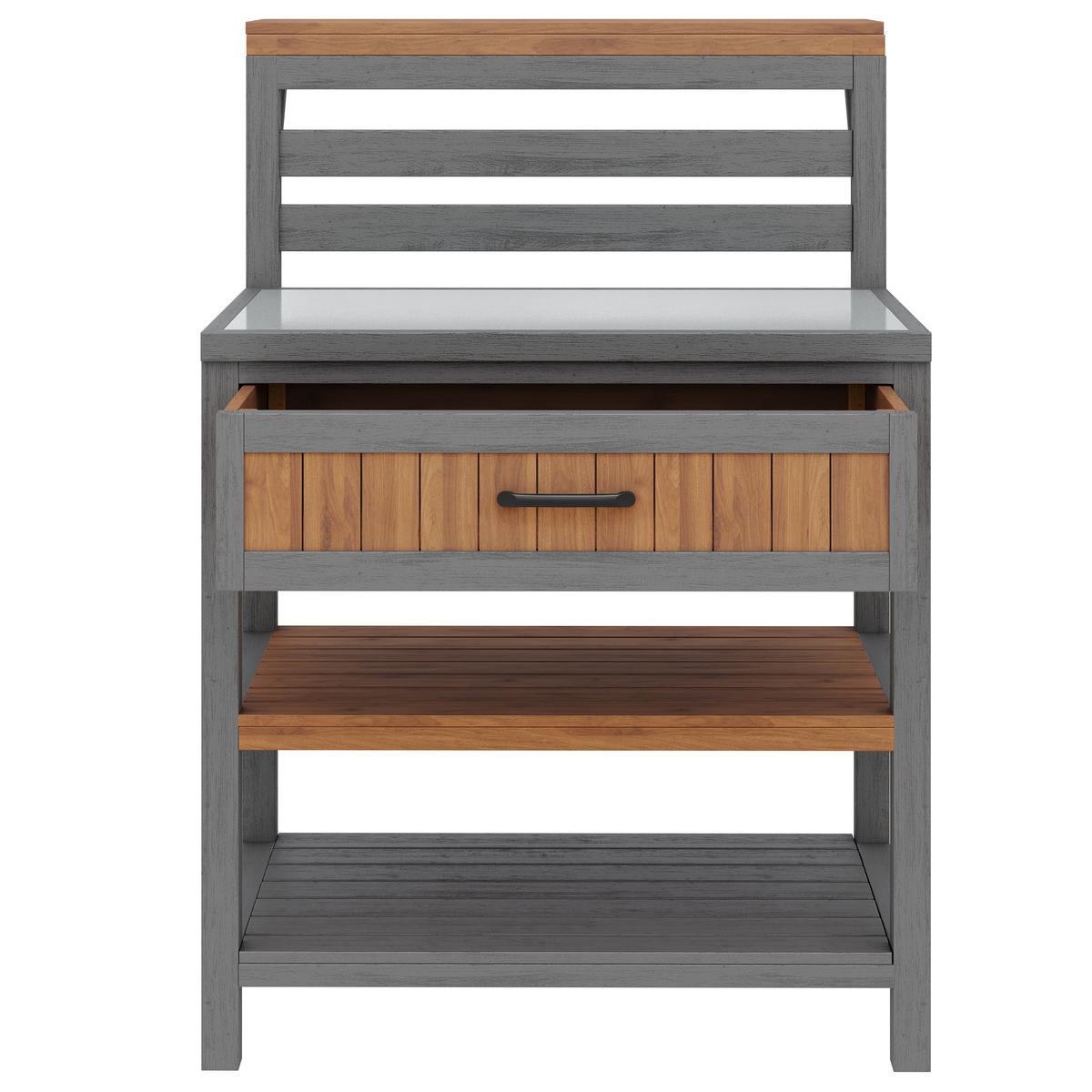 GARTENSCHRANK Holz Edelstahl Arbeitsplatte Outdoor Grillstation - Naturfarben, Holz (72.5/123/80cm) - FLIEKS