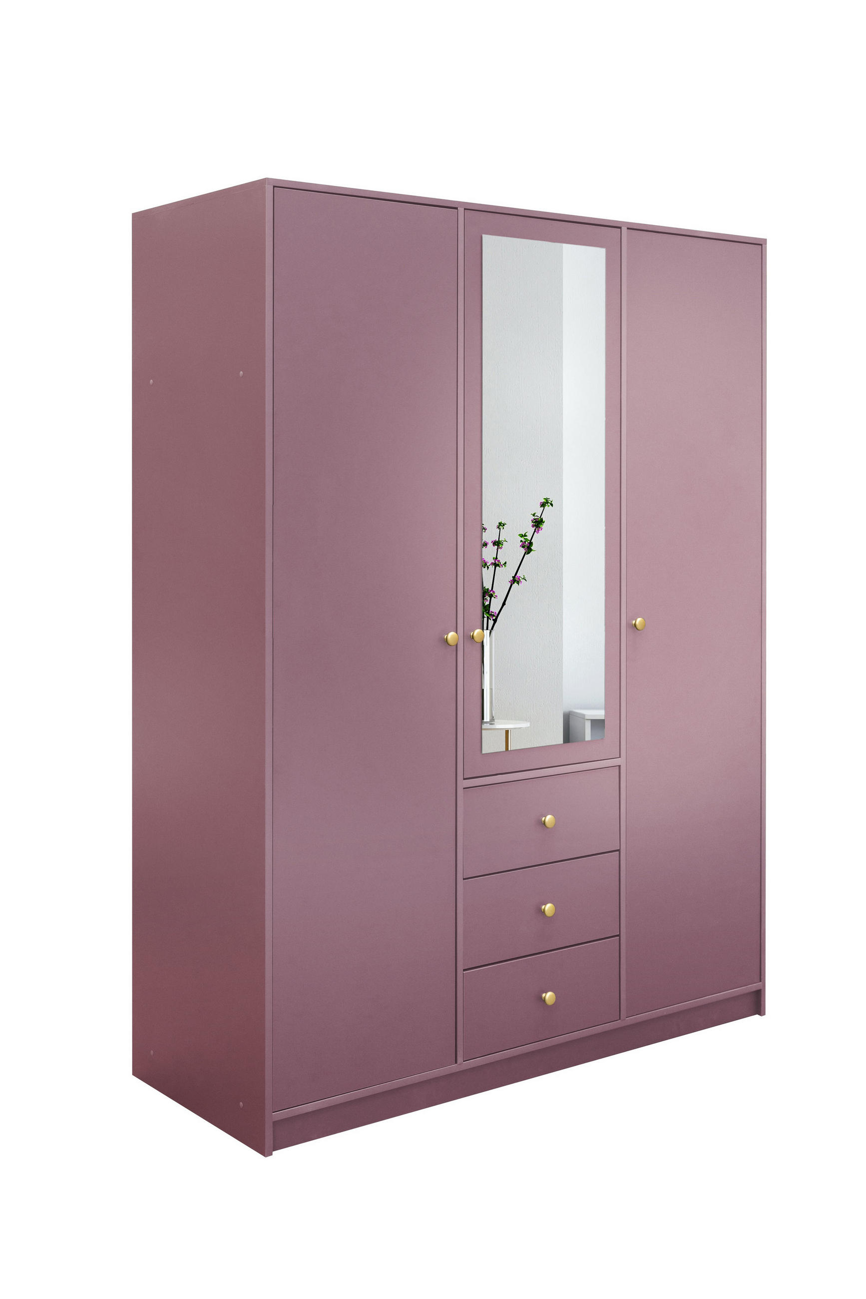 DREHTÜRENSCHRANK GALIO 149/200/57,5 cm 3-türig mit Spiegel Violett - Violett, Holzwerkstoff (149/200/57.5cm) - MASSENO