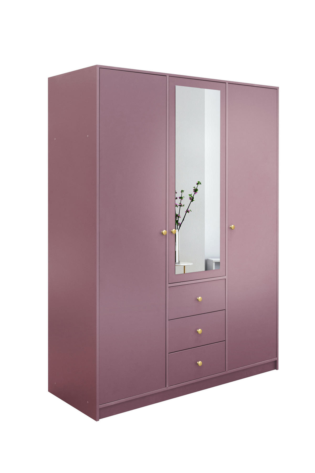 DREHTÜRENSCHRANK GALIO 149/200/57,5 cm 3-türig mit Spiegel Violett - Violett, Holzwerkstoff (149/200/57.5cm) - MASSENO