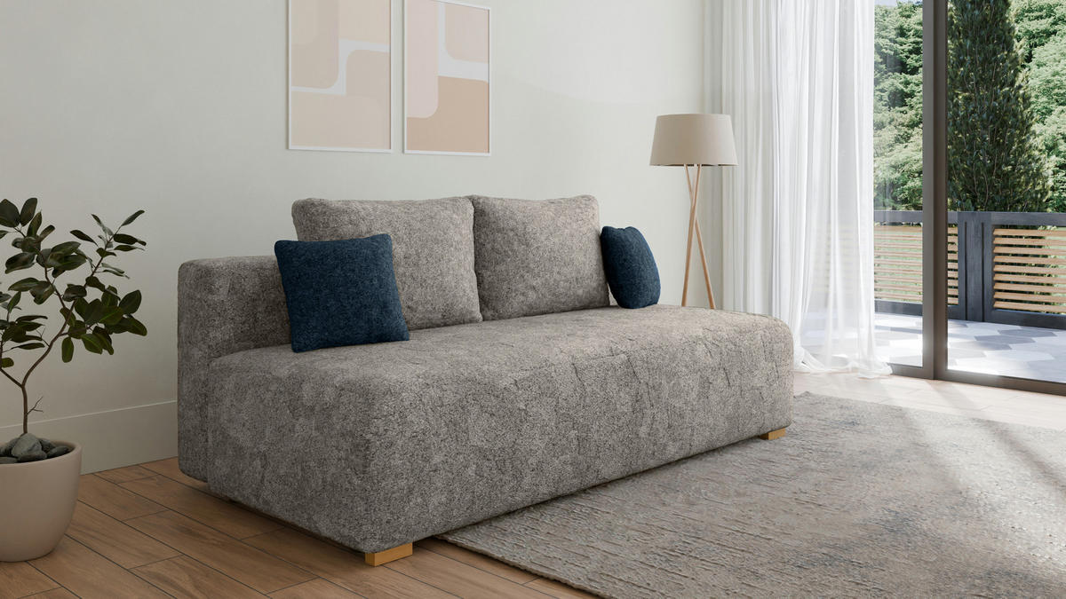 SCHLAFSOFA - Polstersofa aus Bouclé - Grau (Arena 17 + Arena 22 Kissen) - Dunkelblau/Grau, Holzwerkstoff (200/90/100cm) - Möblo