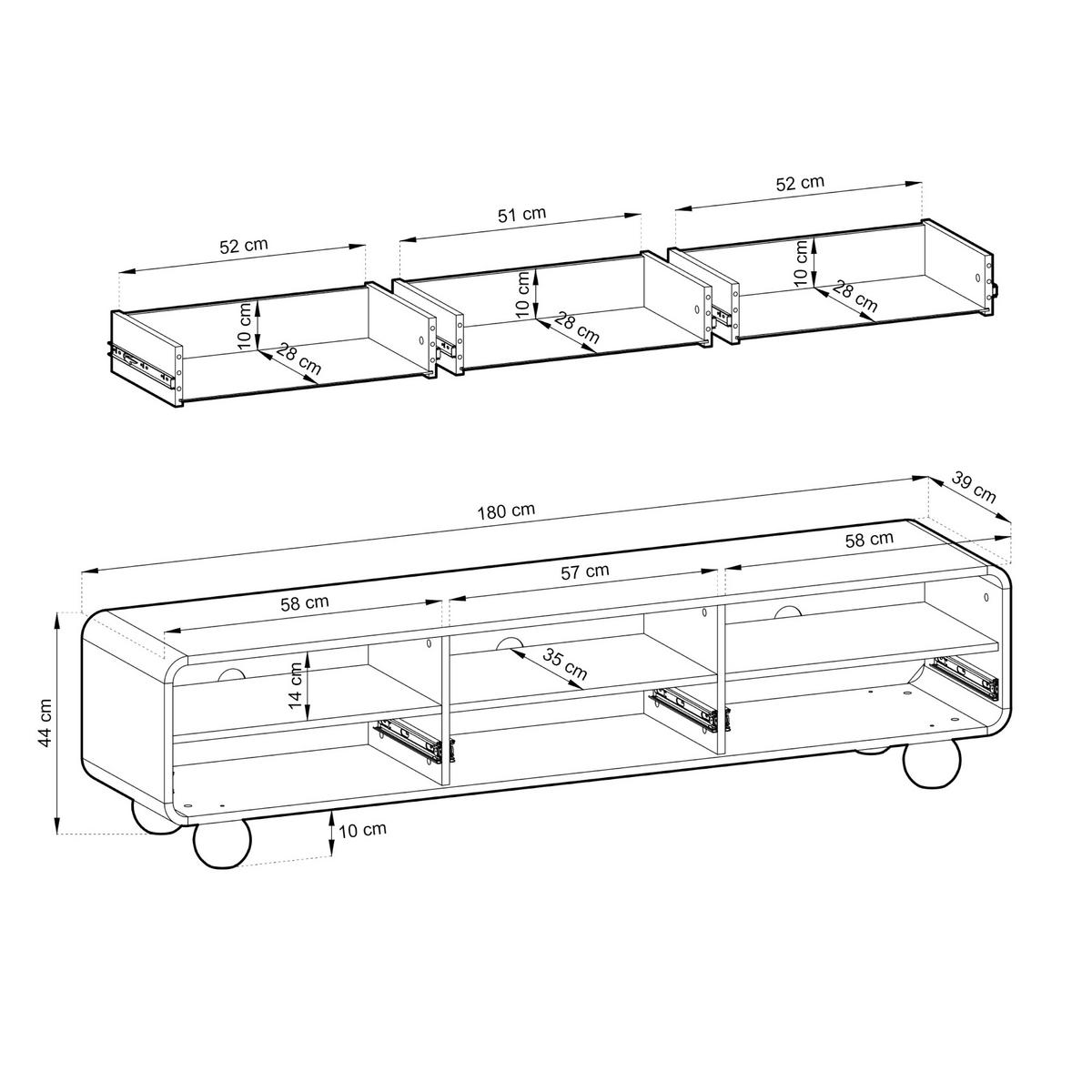 LOWBOARD TV KAMLOOPS RTV2-3S Abgerundeter Korpus, Kaschmir - Kaschmir, Holz/Holzwerkstoff (180/44/39cm) - Komodee