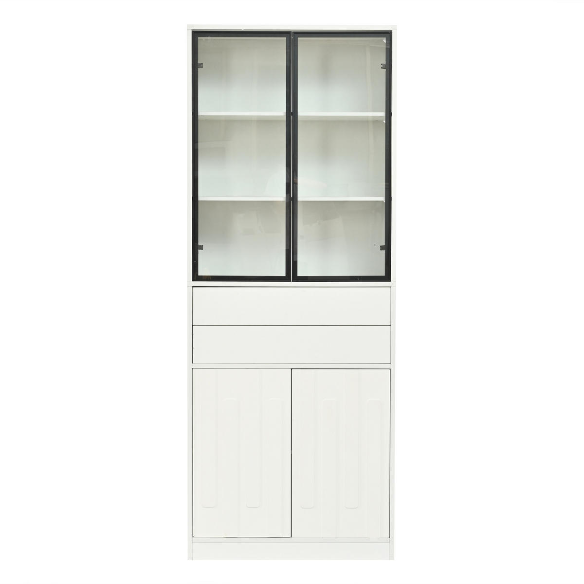VITRINE 70x34x180 cm Weiß mit LED und 2 Schubladen - Weiß, Holzwerkstoff (70/180/34cm) - FLIEKS