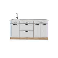 KÜCHENBLOCK R-Line, Weiß Landhaus/Goldkraft Eiche, 160 cm Arbeitsplatte Marmor - Eichefarben/Weiß, Holzwerkstoff (160/81.6/60cm) - Vicco