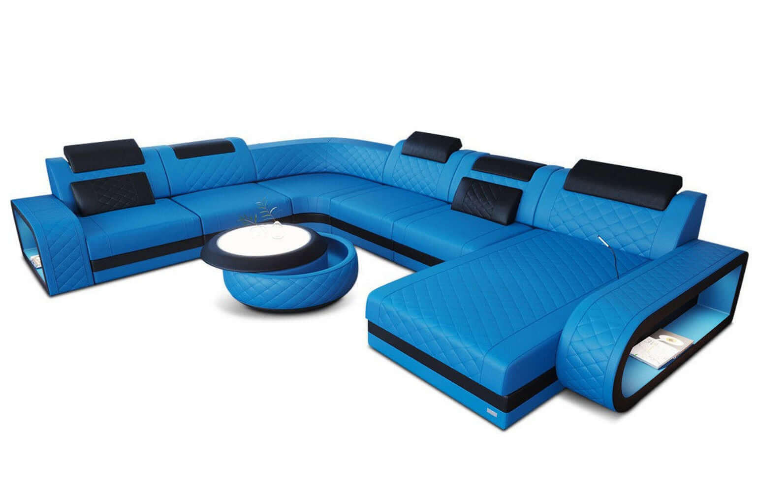 WOHNLANDSCHAFT Sofa Berlin Blau Schwarz Kunstleder - Blau, Textil (264/80/362cm)