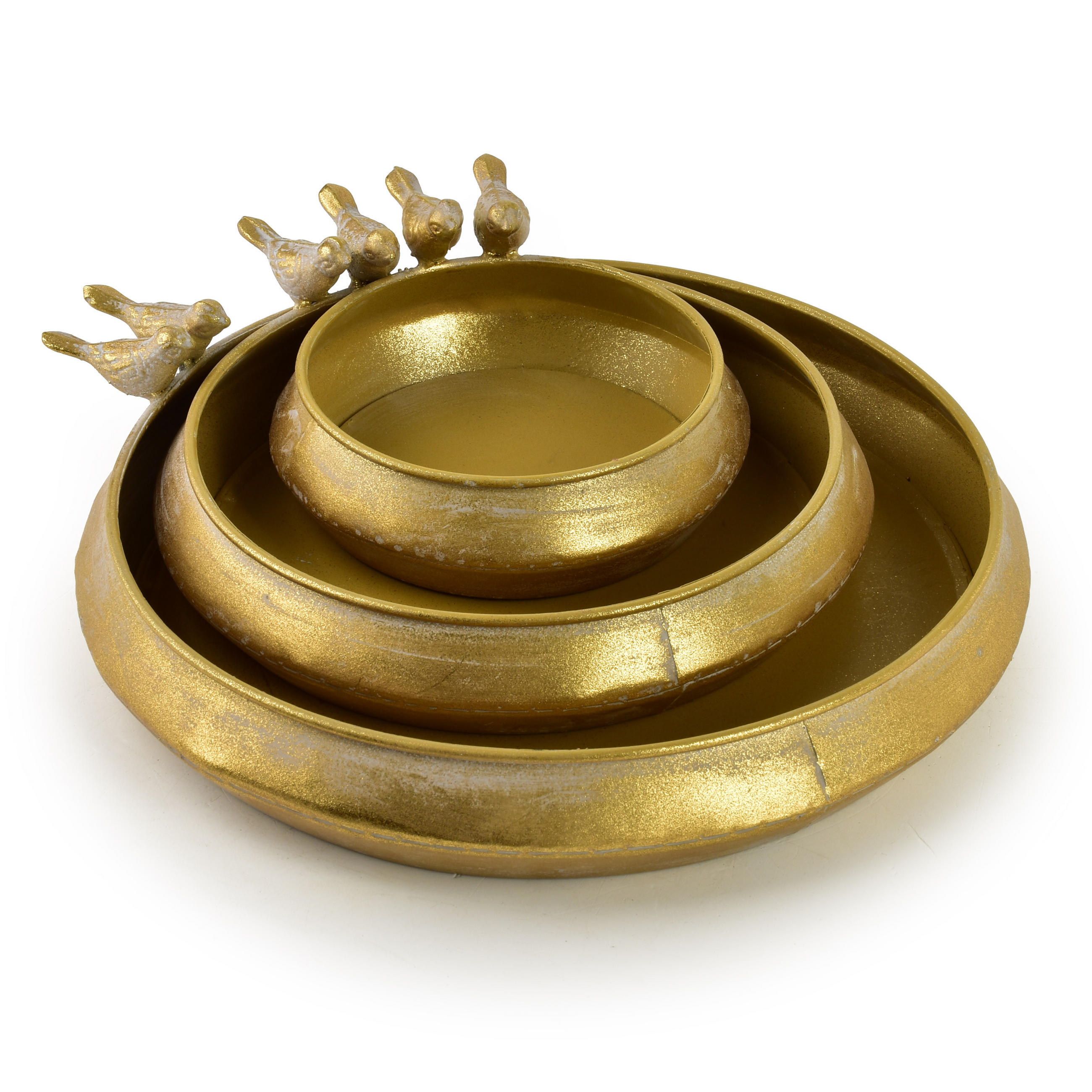 VOGELTRÄNKE Marina 3 er Set Gold 26/26/5 cm Metall - Goldfarben, Metall (26/5/26cm) - Mondex