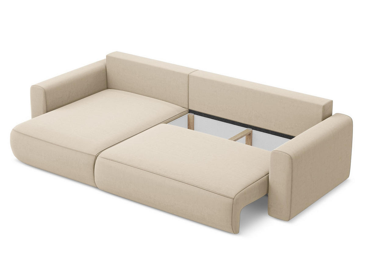 ECKSOFA mit Schlaffunktion Samt Stoff Beige - Beige/Creme, Kunststoff/Textil (149/278cm) - Makamii