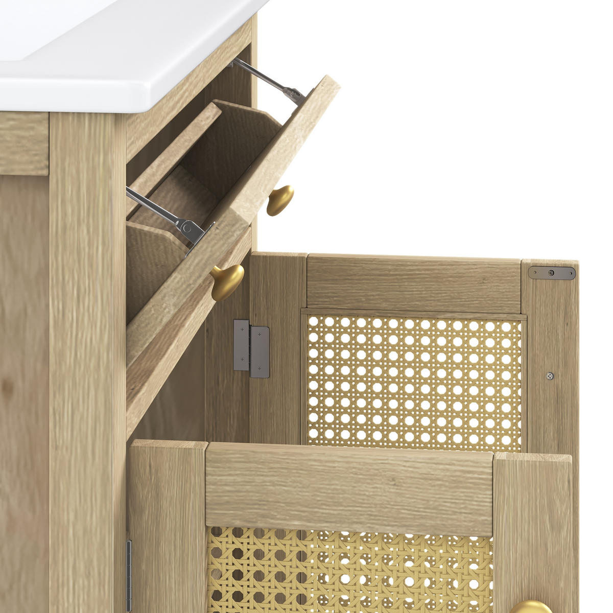 BADEZIMMERSCHRANK Rattan Türen Klappschublade Verstellbare Böden 61cm - Naturfarben, Keramik (61/87/47cm) - FLIEKS