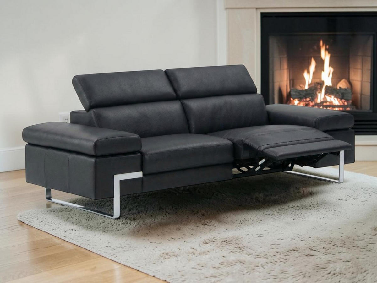 2-SITZER Sofa Opera Echtleder mit 1 x Relaxfunktion Schwarz - Schwarz, Leder/Metall (195/75/109cm)