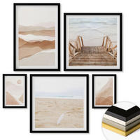WANDBILDER 5er-Set - 50x50 cm & 20x30 cm & 40x60 cm Schwarzer Rahmen - Abstrakte braune Landschaften - Schwarz, Kunststoff (40/60cm) - ArtPrintCave