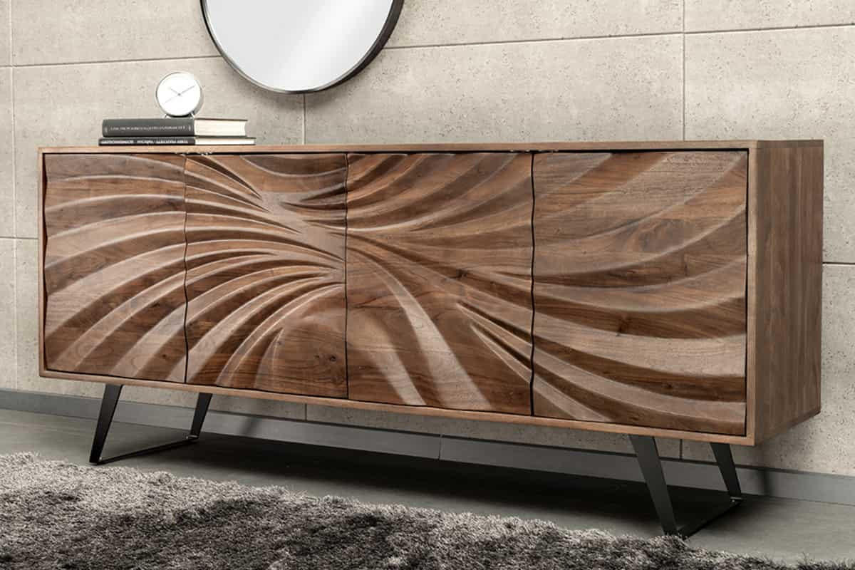 SIDEBOARD HURRICANE Akazie Braun 175cm - Schwarz/Braun, Holz/Metall (175/76/40cm) - riess-ambiente