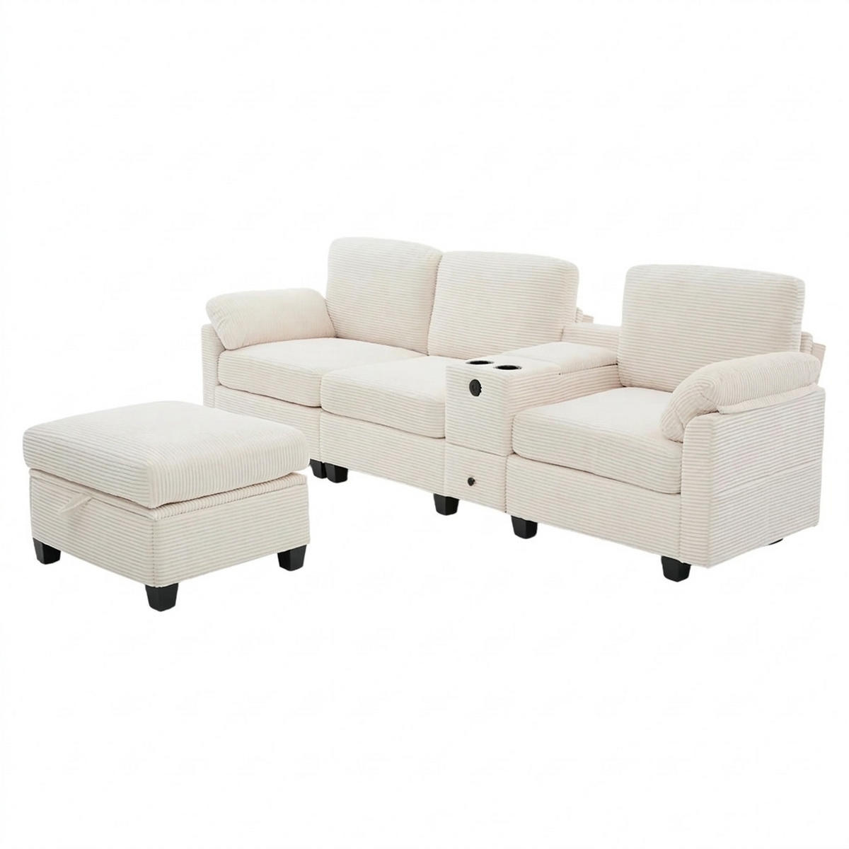 ECKSOFA 266/136/82 cm Beige mit Abnehmbare Mittelkonsole, 1 Schublade, Seitentasche und beweglicher Stau-Ottoman - Beige, Textil (266/136cm) - Oxeza